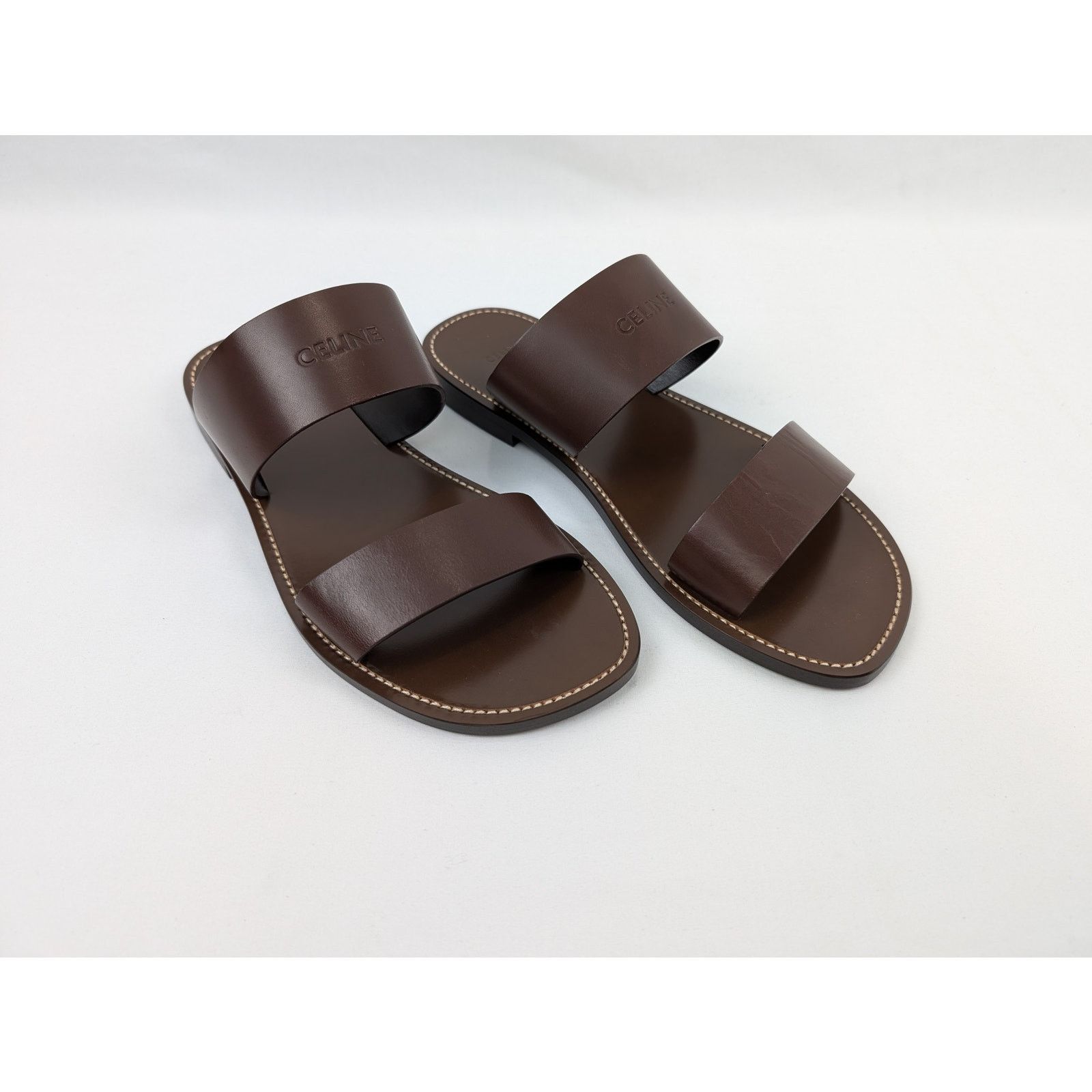 Celine o1rshd1 Calfskin-Vegetal Tanning Slides Slipper Dark Brown Size US 11 / EU 44 - 6 Thumbnail