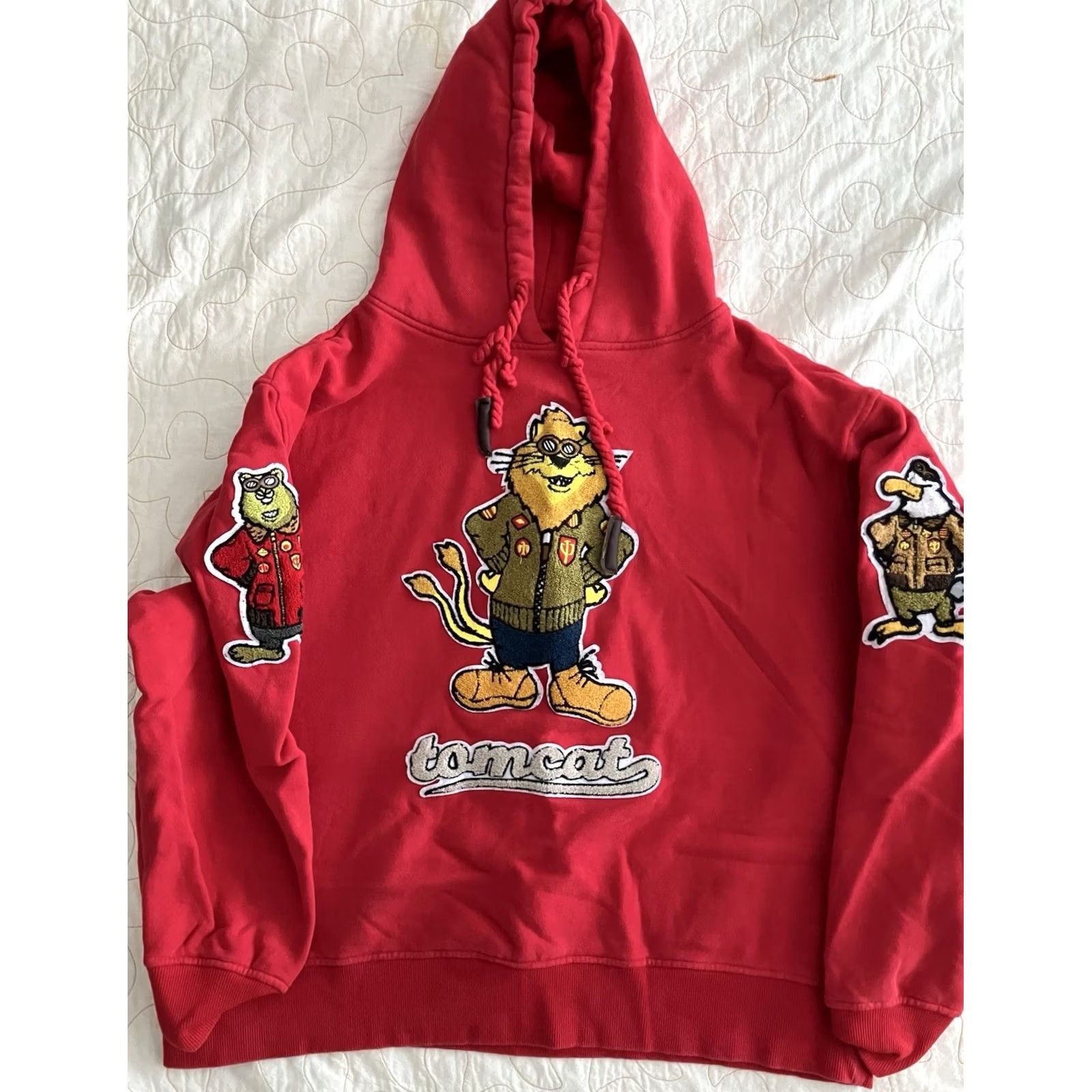 Vintage Top Gun Tomcat Patch Pullover Hoodie Red 3XL Men Hoodie Mens Regular Fit Hooded Patch Maverick F14 Cat Side Patches Movie Theme Vintage: No Size US XXL / EU 58 / 5 - 7 Thumbnail