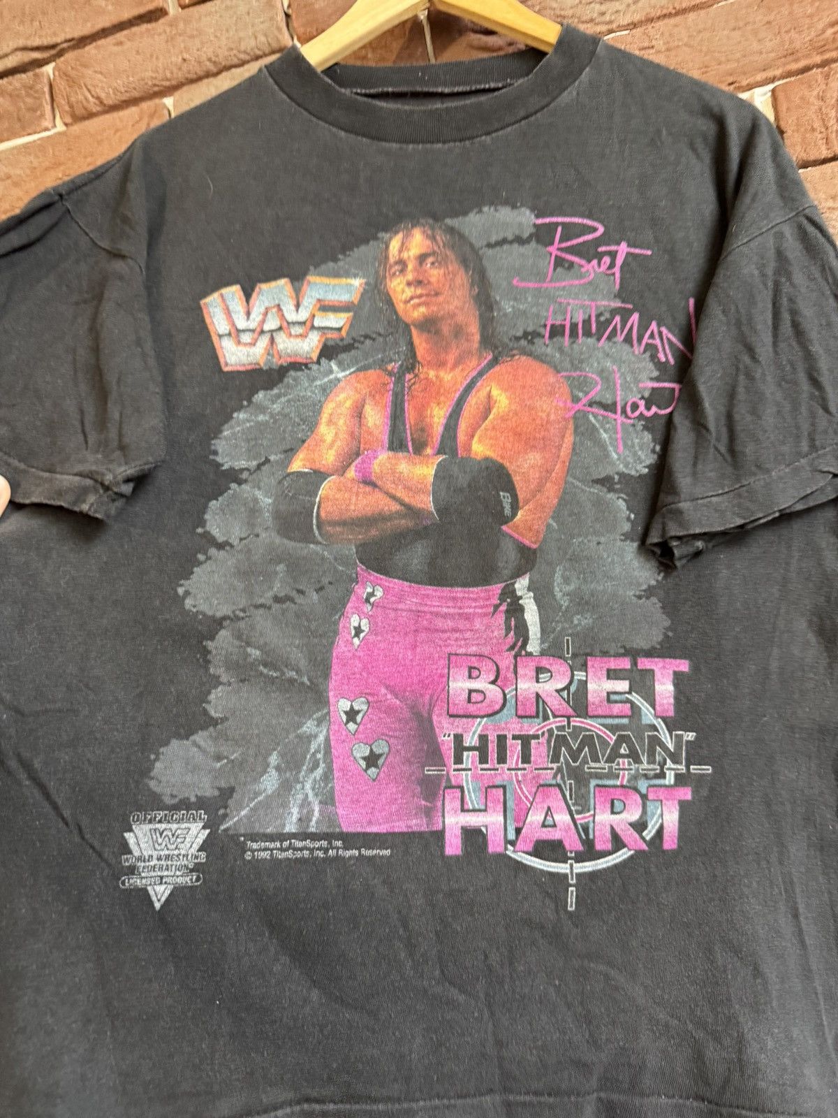 Band Tees Vintage 1992 Bret Hart Hitman WWF WWE Black Tee M Wrestling Size US M / EU 48-50 / 2 - 2 Thumbnail