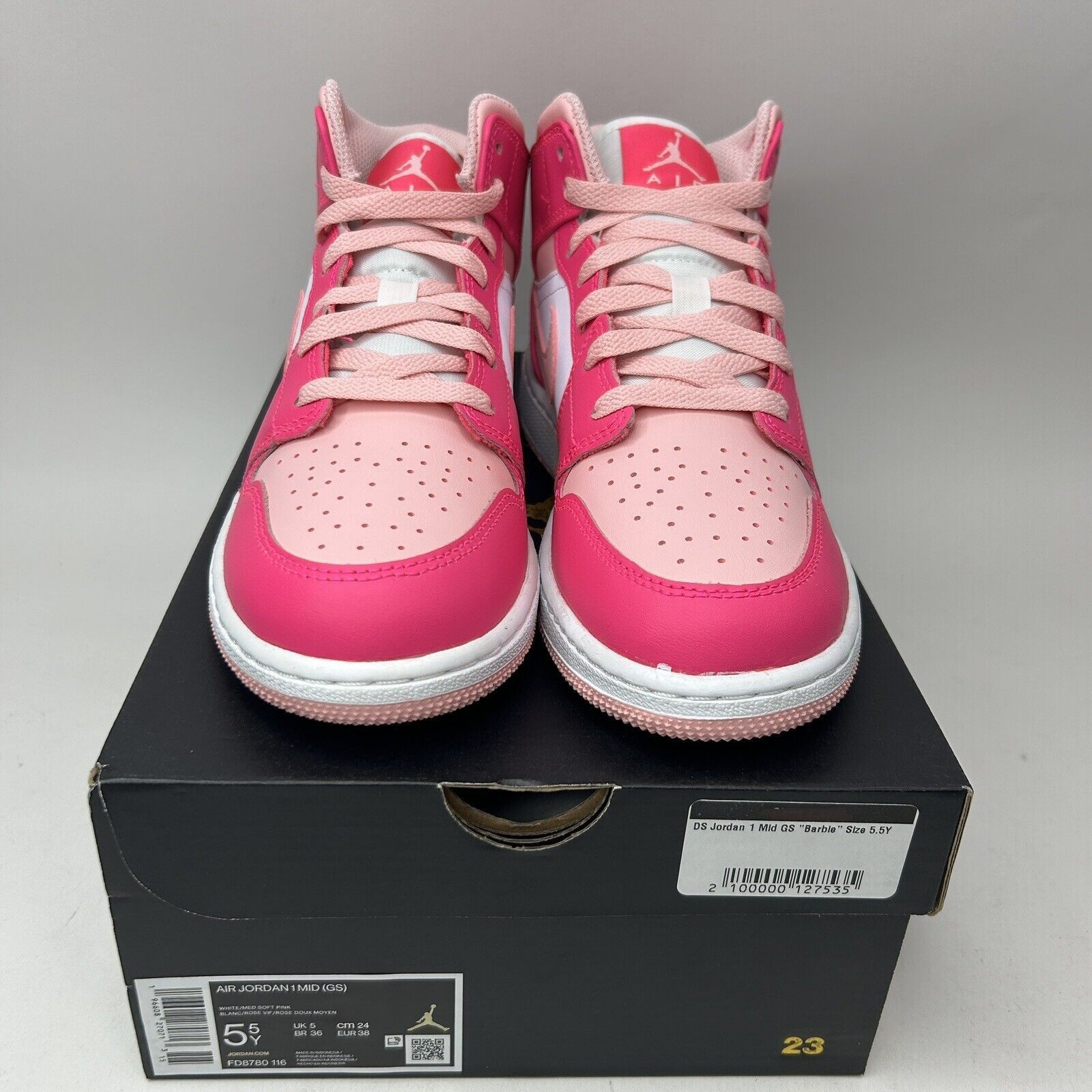 Nike Nike Air Jordan 1 Mid GS “Fierce Pink/Barbie” 2023 Size US 7 / IT 37 - 2 Thumbnail