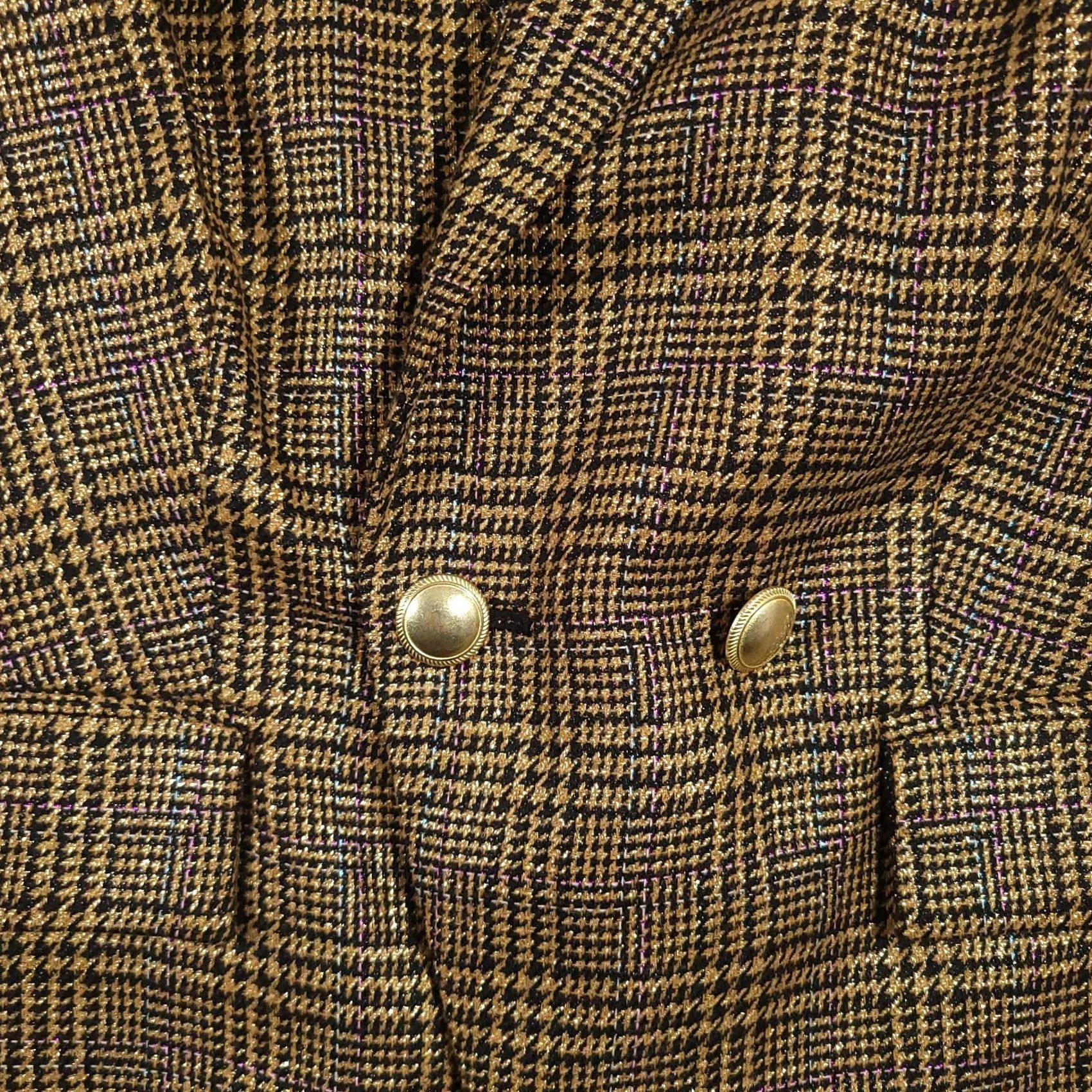Nine West Nine West Blazer Women's S Gold Shimmer Houndstooth Jacket Coat Lined Size S / US 4 / IT 40 - 4 Thumbnail