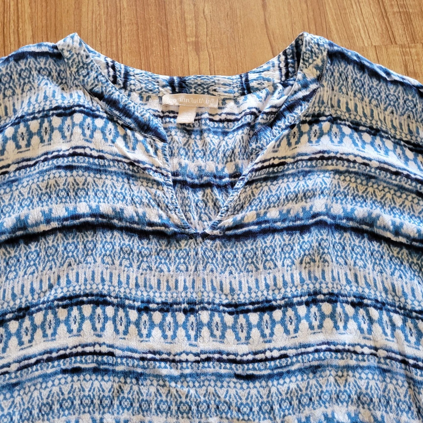 Vintage Woman Within Blouse Shirt Womens 2X Blue White Tie Dye Bell Sleeve Boho V-Neck Casual Vintage N/A Size XXL / US 16-18 / IT 52-54 - 3 Thumbnail