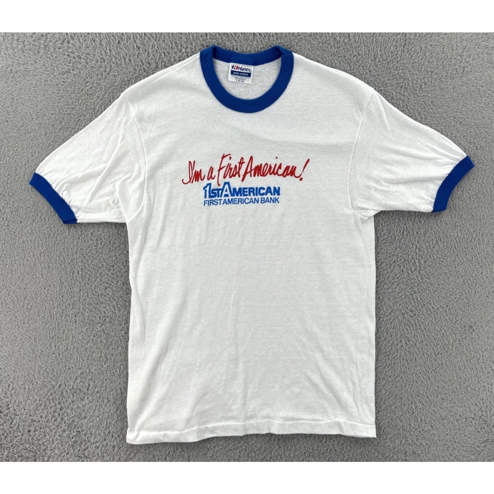 Hanes VINTAGE Hanes 50/50 White Ringer Shirt USA Made Mens L Crew Neck Short Sleeve T-Shirt Size US L / EU 52-54 / 3 - 2 Thumbnail