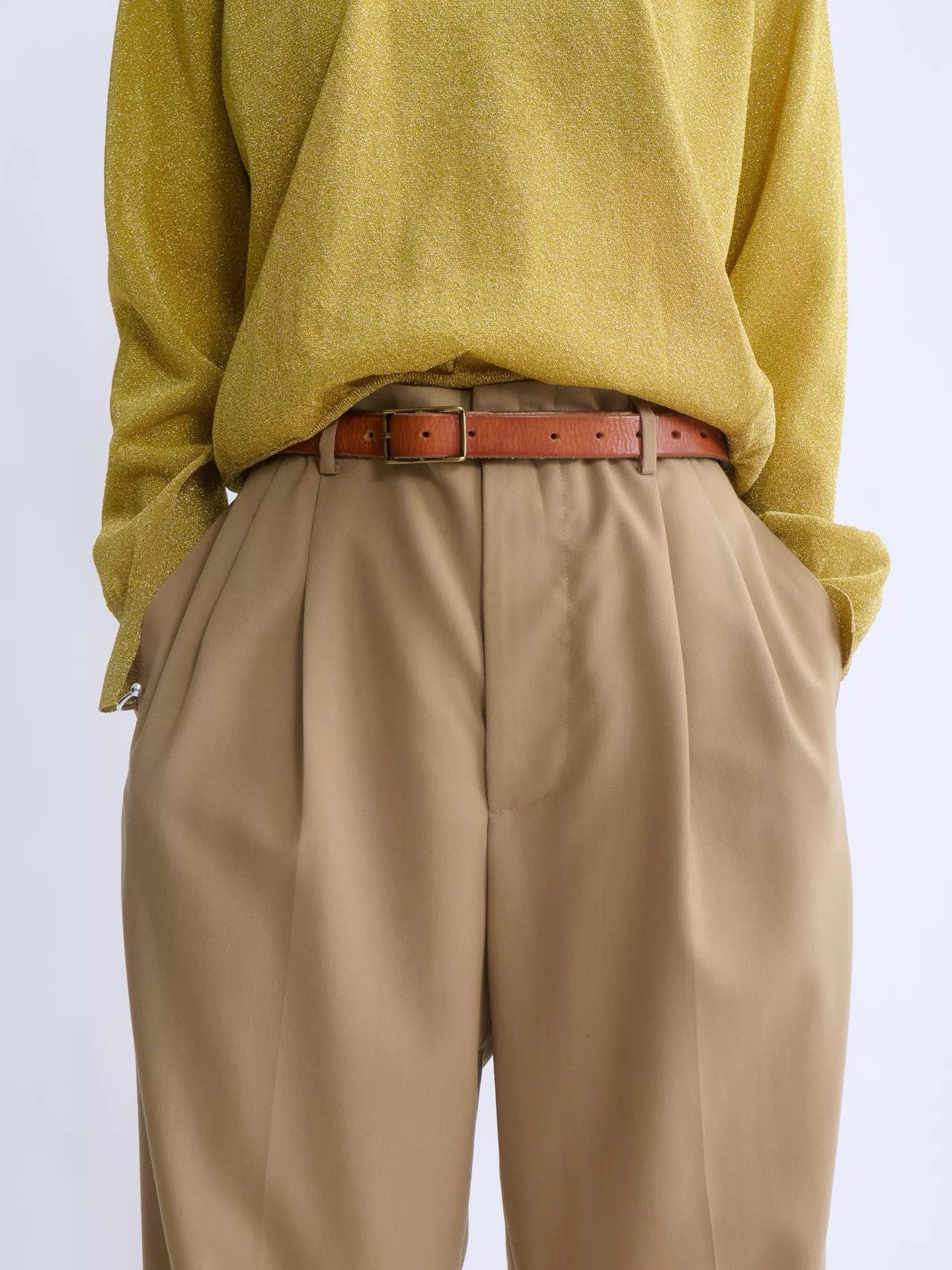 Maison Margiela MARNI Khaki Lana Wool Pleated Wide Leg Slacks Size 28" / US 6 / IT 42 - 5 Thumbnail