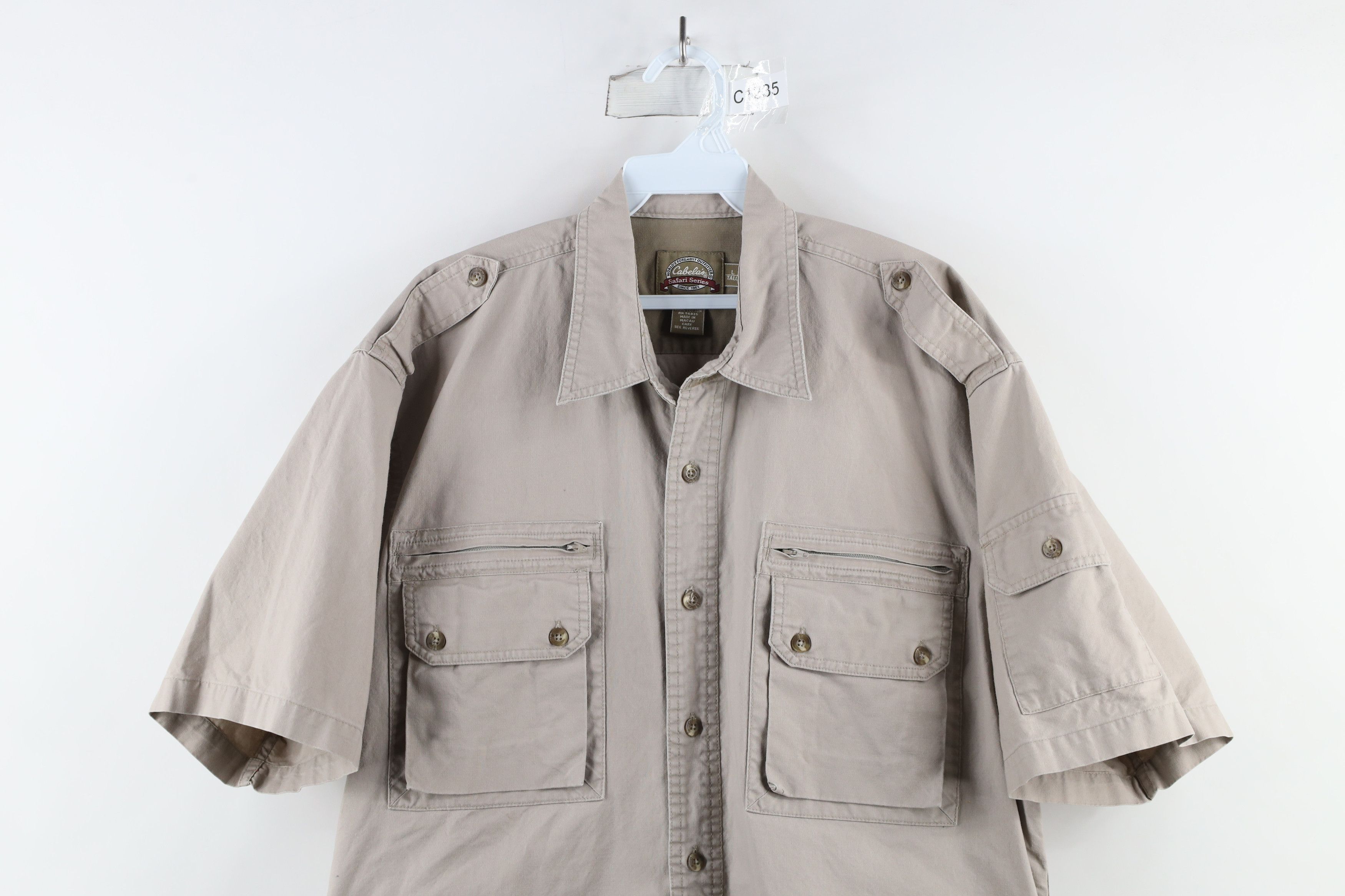 Cabelas × Vintage Vintage Cabelas Short Sleeve Safari Bush Button Shirt Beige Size US L / EU 52-54 / 3 - 2 Thumbnail