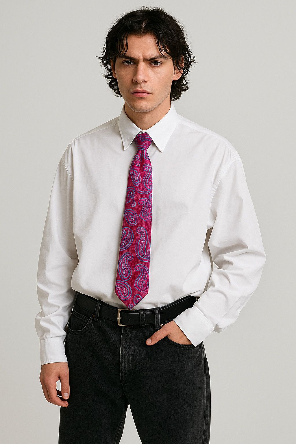 Ted Baker Ted Baker Silk Paisley Tie – Fuchsia & Blue-Fashionella Size ONE SIZE - 3 Thumbnail