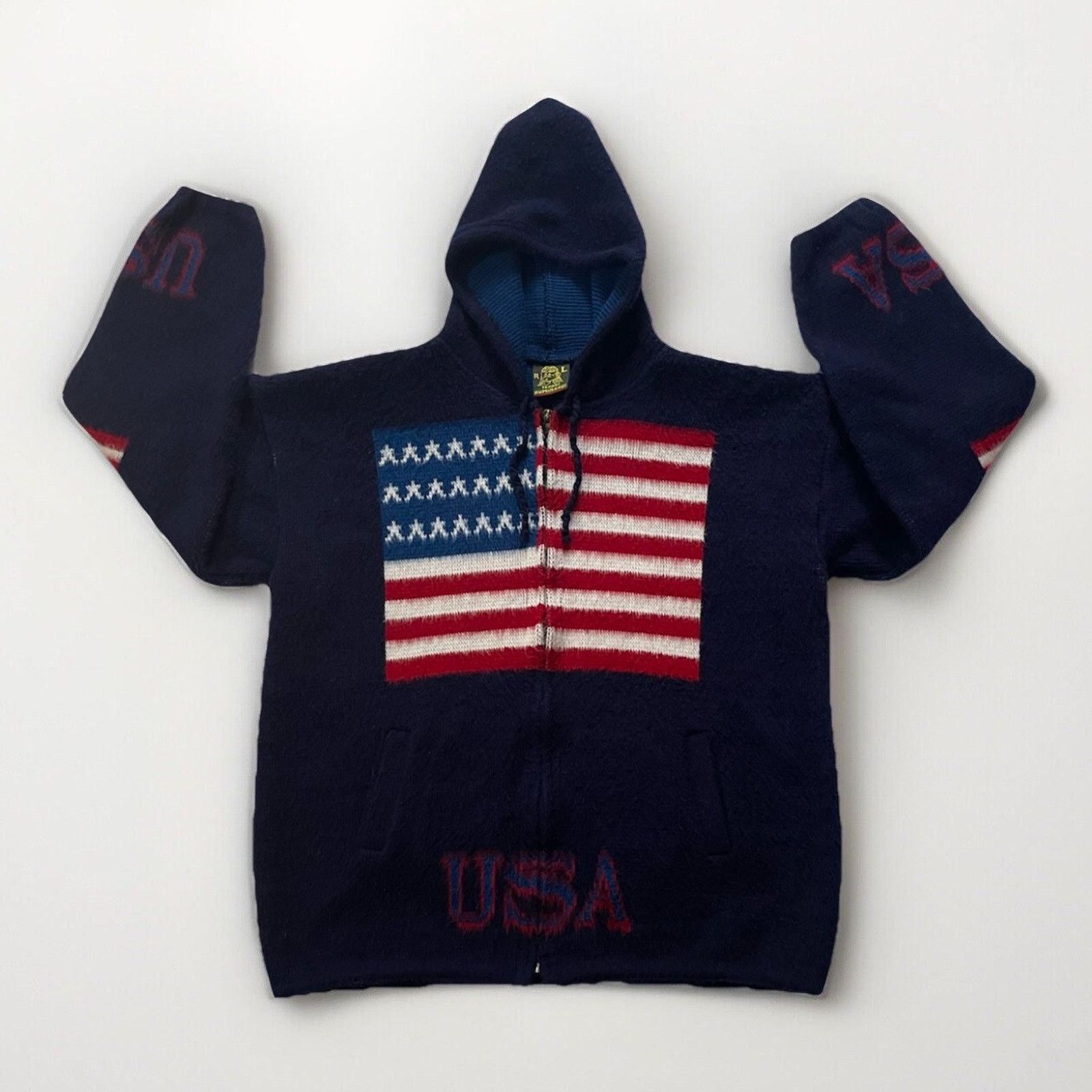 Other Vintage Tejidos Ruminahui Full Zip Hooded Navy Blue USA Flag Size US L / EU 52-54 / 3 - 1 Thumbnail