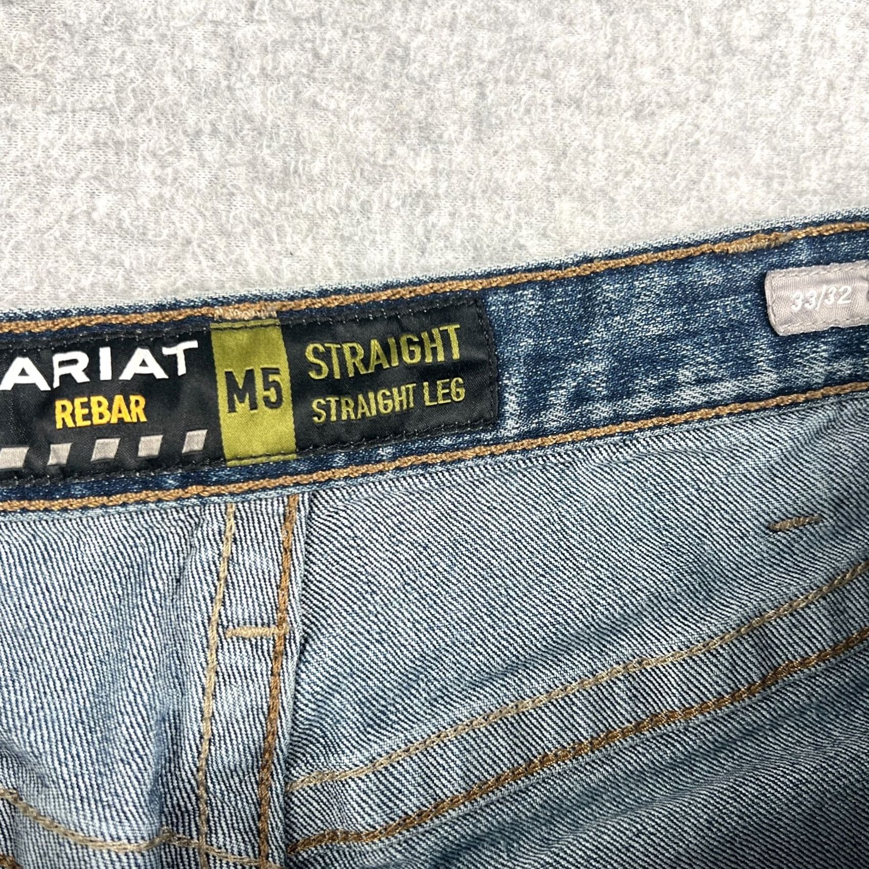 Ariat Ariat Rebar M5 Straight Jeans Stretch Denim 33x32 Mens Blue Western Pants Size US 33 - 3 Thumbnail