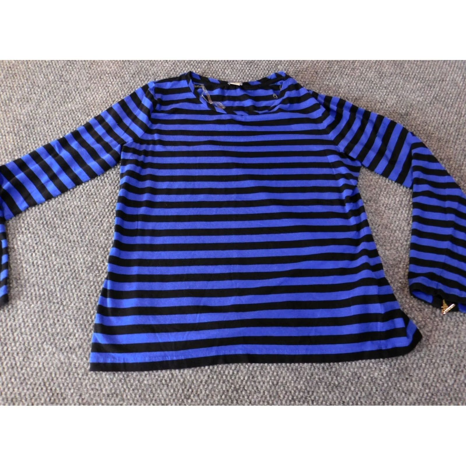Anne Klein Anne Klein Womens Blouse XL Blue Striped Crew Neck Pullover Stretch Bell Sleeve Long Sleeve Casual Regular Size XL / US 12-14 / IT 48-50 - 2 Thumbnail