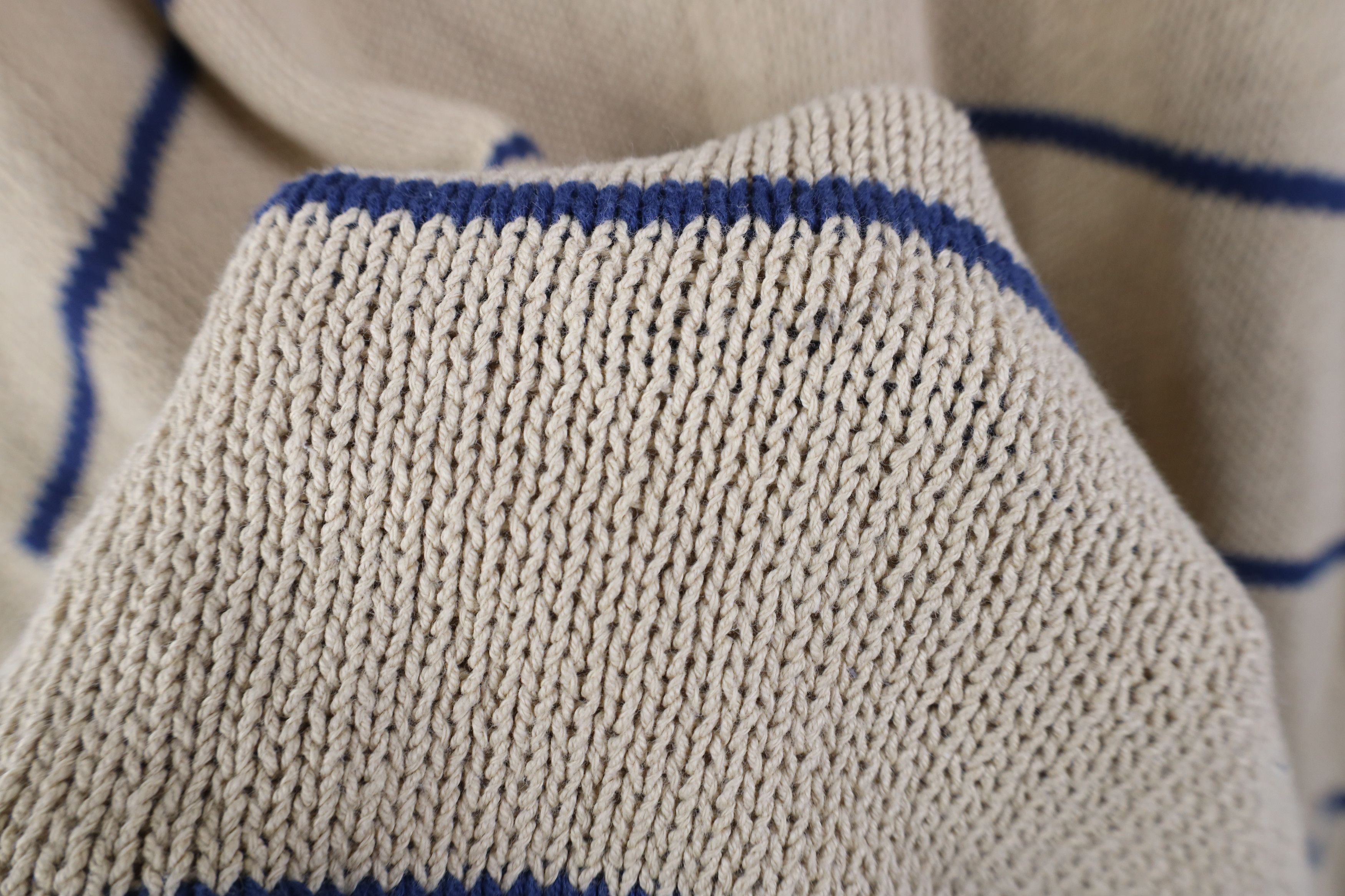 Vintage 90s Nautica Cotton Knit Striped V-Neck Sweater Beige