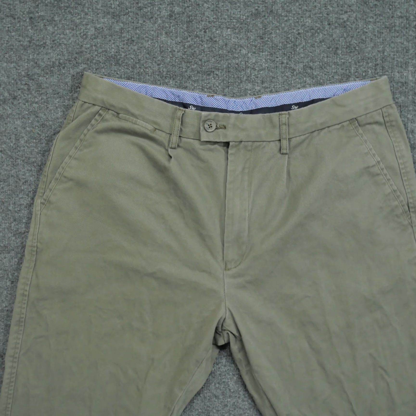 Brooks Brothers Samuel Windsor Pants Mens 36S 34x28 Pleated Chino Cotton Brown Green Size US 34 / EU 50 - 2 Thumbnail