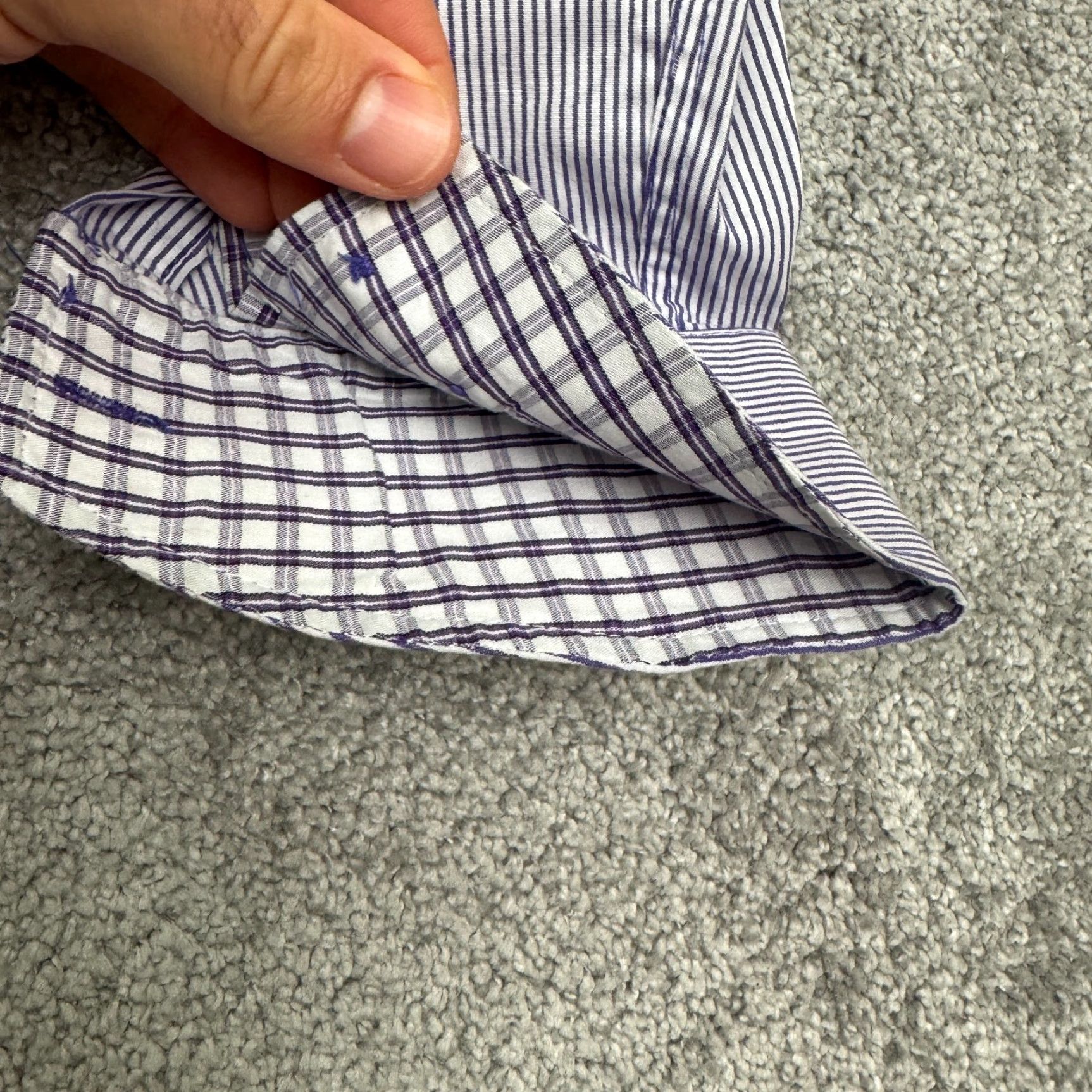 Vintage Martin Gordon Contemporary Fit Shirt Mens Large Purple Pinstriped Cotton-Poly Button-Up Long Sleeve 44in Chest Classic Preppy Mens Size US L / EU 52-54 / 3 - 4 Thumbnail