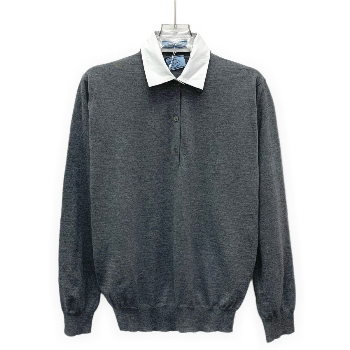 Prada Prada Grey Wool Lapel Long Sleeve Knit Polo K26WX Size M / US 6-8 / IT 42-44 - 1 Thumbnail