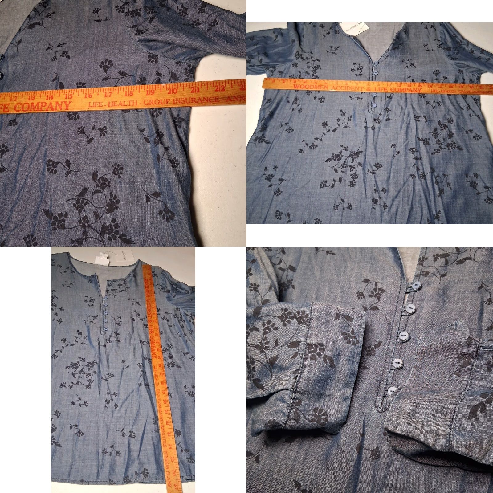 Liz Claiborne Liz Claiborne Blouse Medium Blue Floral Lyocell 3/4 Sleeve Button Bow Cuff NEW Size M / US 6-8 / IT 42-44 - 8 Thumbnail