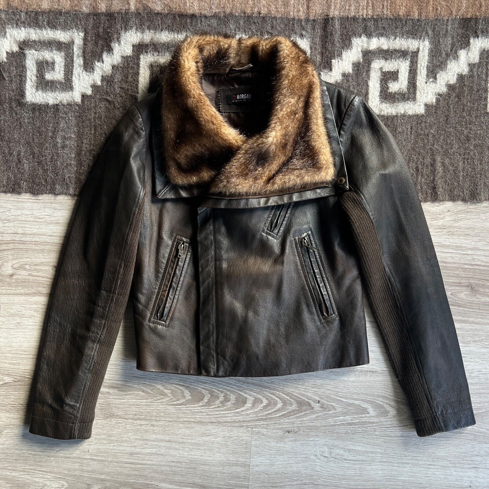 Morgan De Toi Y2K Vintage Real Leather Fur Jacket 8634AC