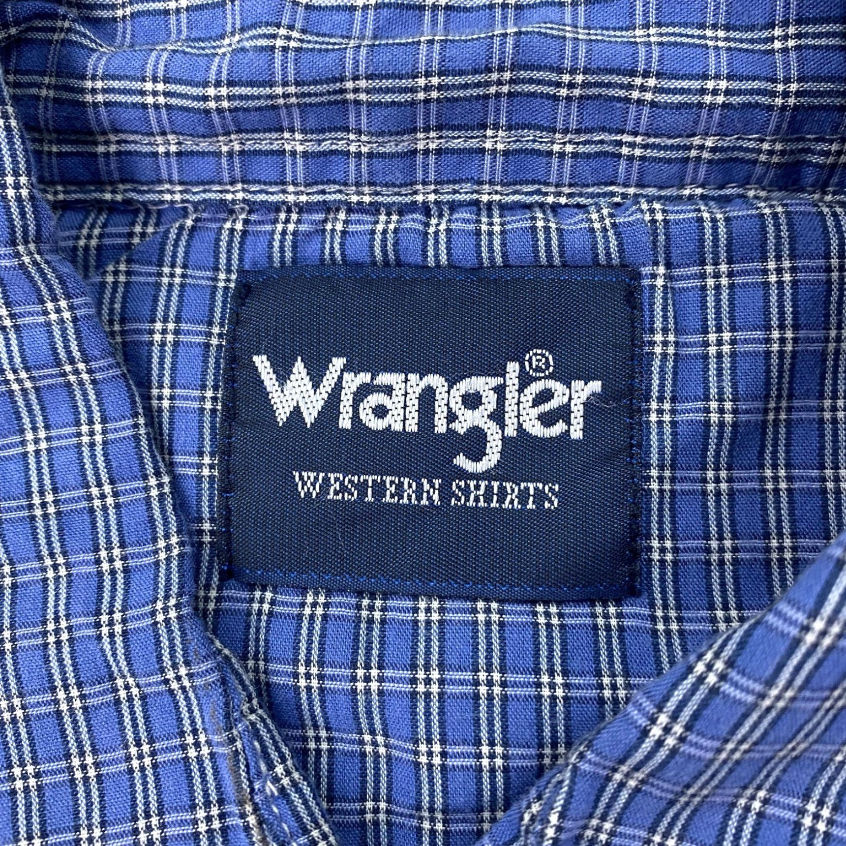 Wrangler VINTAGE Wrangler Shirt Mens XL Blue Plaid Western Pearl Snap Short Sleeve Rodeo Cowboy (adjusted structure) Size US XL / EU 56 / 4 - 5 Thumbnail