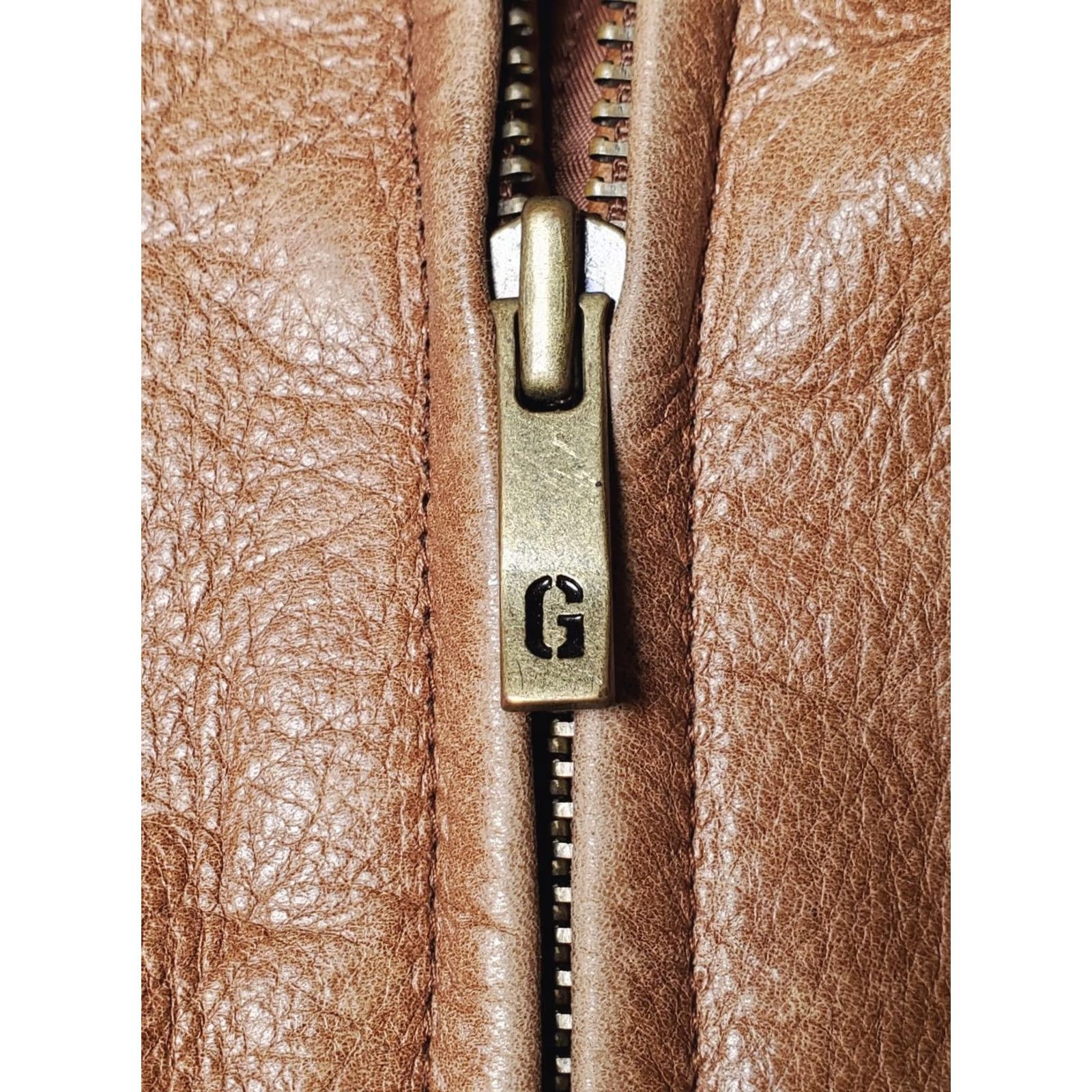Guess VINTAGE GUESS Leather Bomber / Motorcycle Jacket Men’s S Brown Heavyweight Lined Full Zip Size US S / EU 44-46 / 1 - 4 Thumbnail