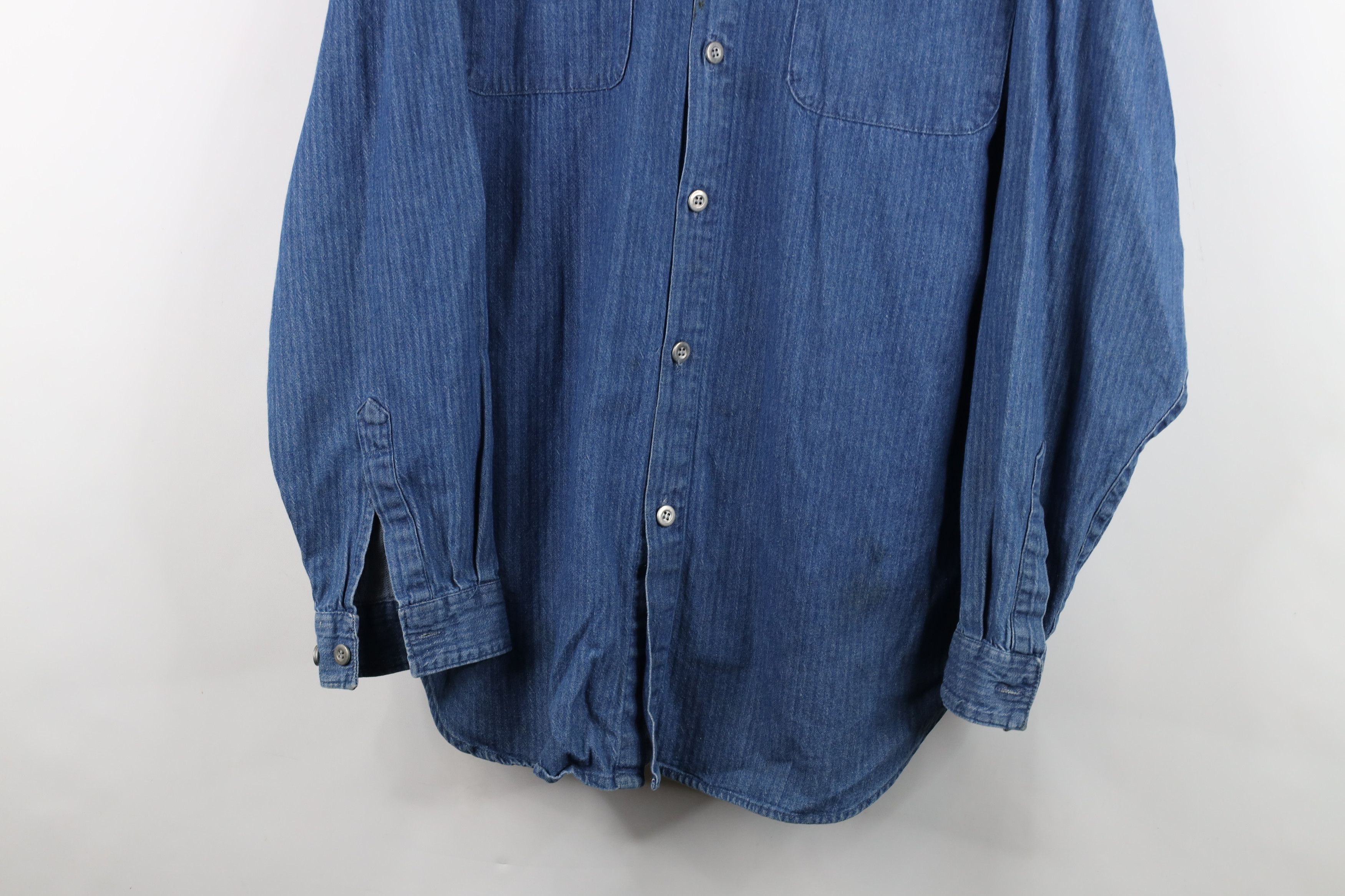 Vintage Vintage 90s Streetwear Striped Denim Jean Button Down Shirt Size US L / EU 52-54 / 3 - 3 Thumbnail