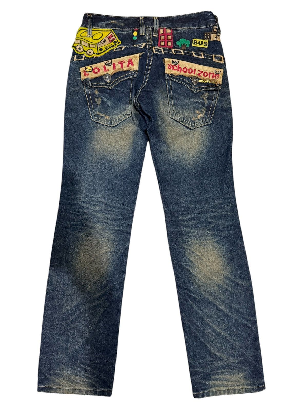 If Six Was Nine × Japanese Brand Yoshitomo Nara Lolita Skinny Jeans Embroidery Damage Flare Size US 30 / EU 46 - 1 Thumbnail