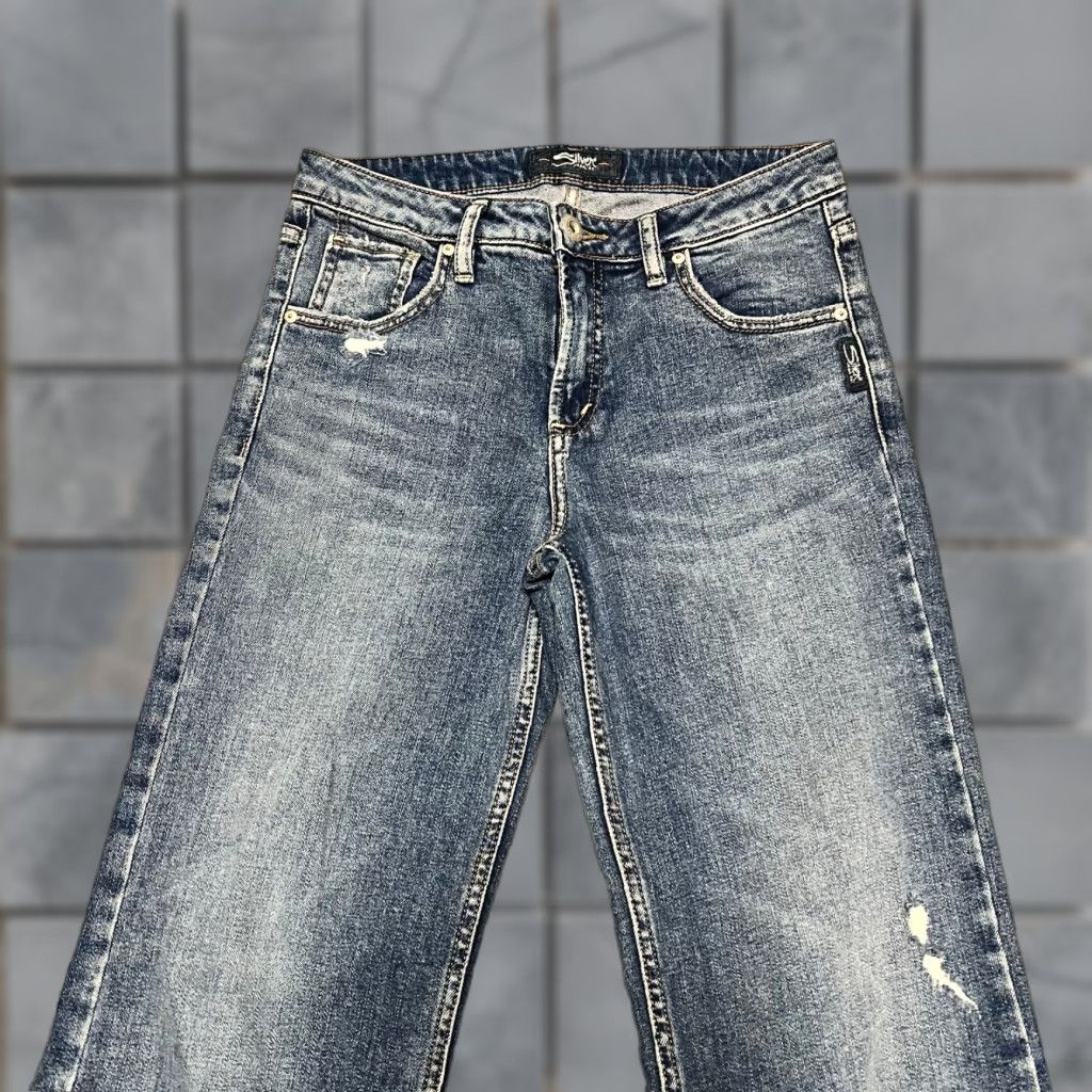 Silver Jeans Co. Silver Jeans Womens Wide-Leg Cropped Blue 26 x 25 Western Thick Stitch Jeans Womens Size 26" / US 2 / IT 38 - 1 Thumbnail