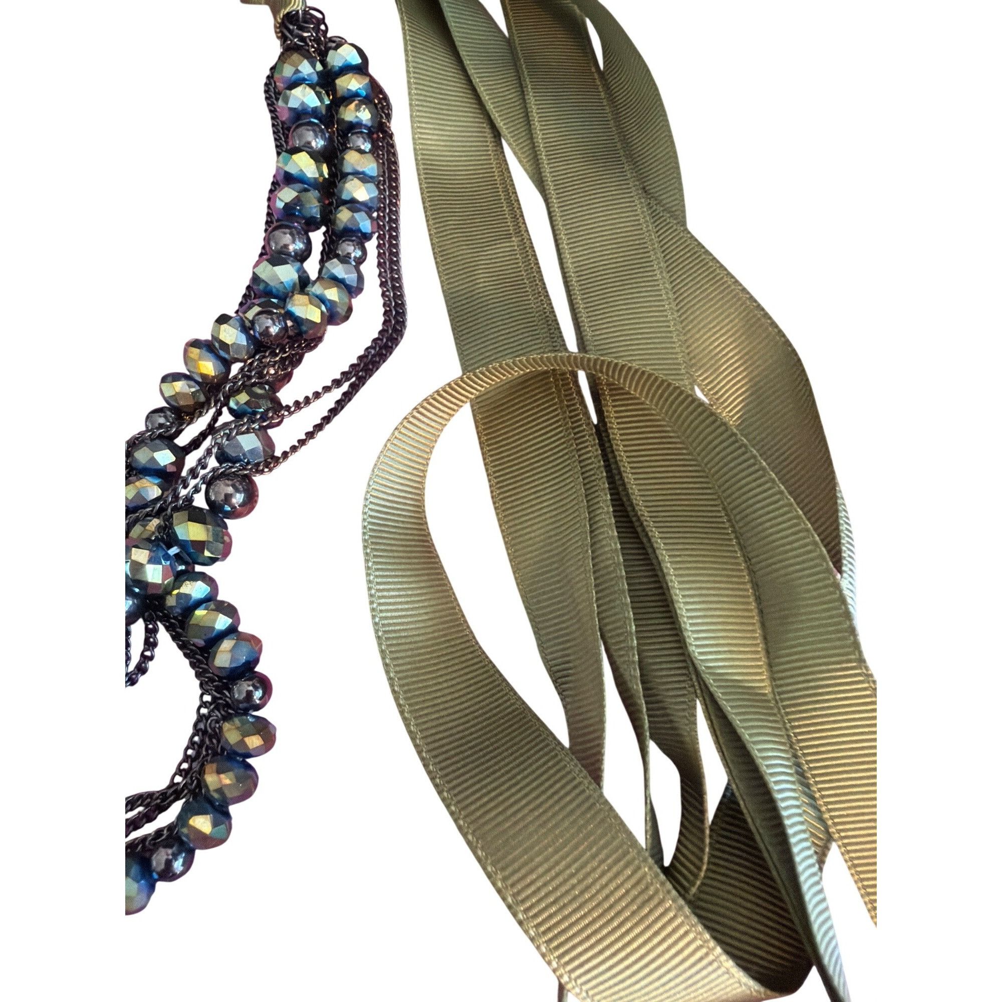 Other Glass Green Aurora Borealis Black Chain Ribbon Necklace Belt Size ONE SIZE - 4 Thumbnail