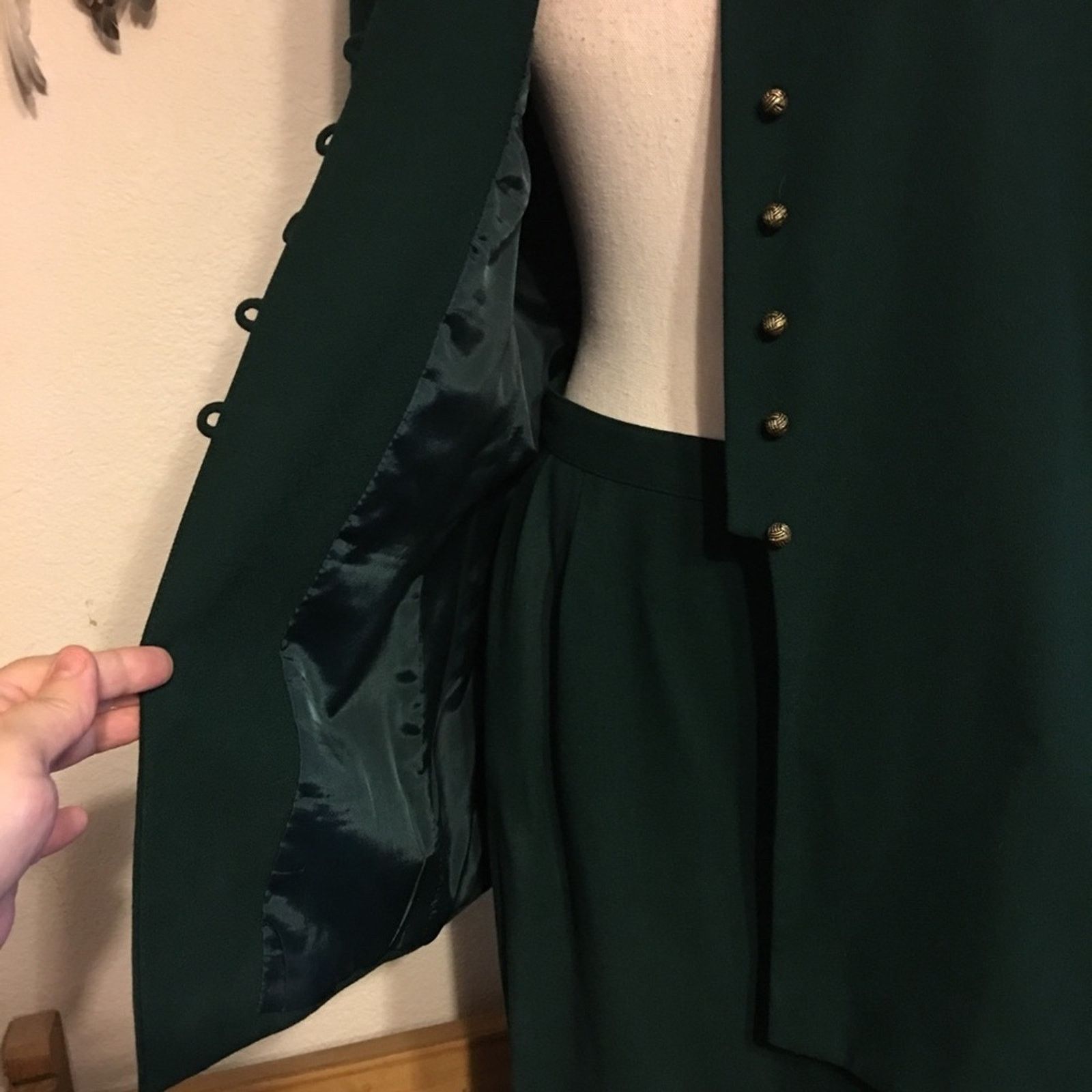 Vintage Kasper ASL green skirt button jacket set 10P Size L / US 10 / IT 46 - 6 Thumbnail