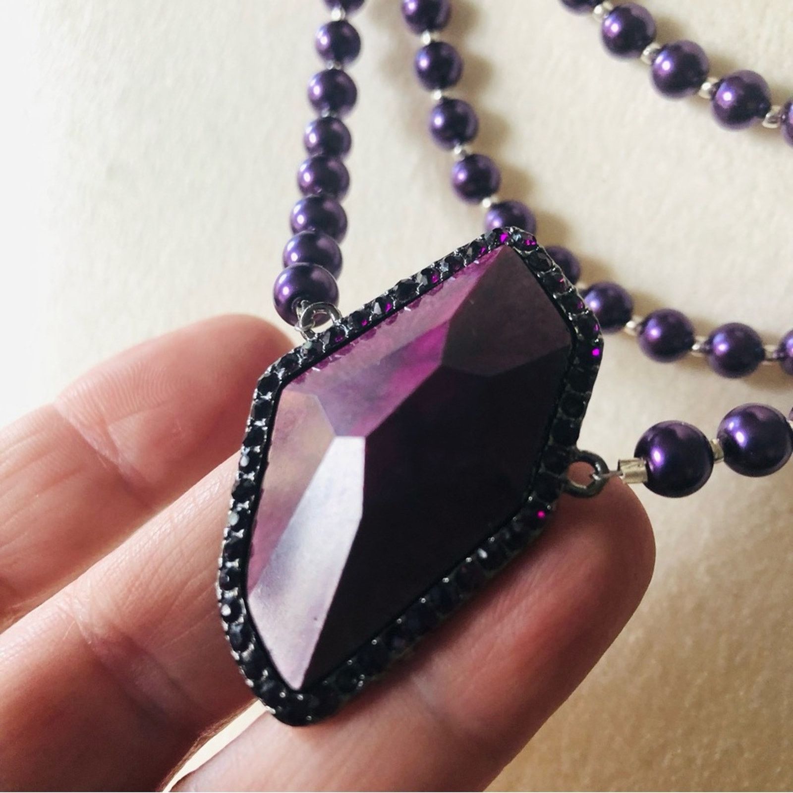 Handmade Handcrafted repurpose large faceted stone Pearl necklace Size ONE SIZE - 9 Thumbnail