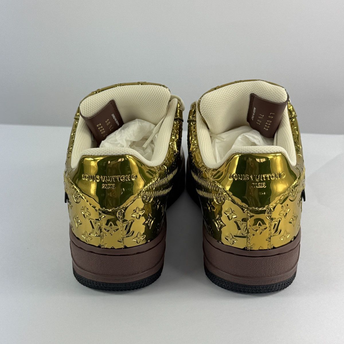 Louis Vuitton x Nike Air Force 1 By Virgil Abloh Gold Sneakers Size US 7.5 / EU 40-41 - 4 Thumbnail