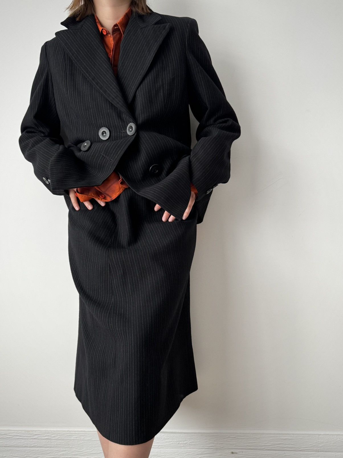 Japanese Brand 1940s Vintage German Women’s Wool Gabardine Striped Suit Size M / US 6-8 / IT 42-44 - 2 Thumbnail