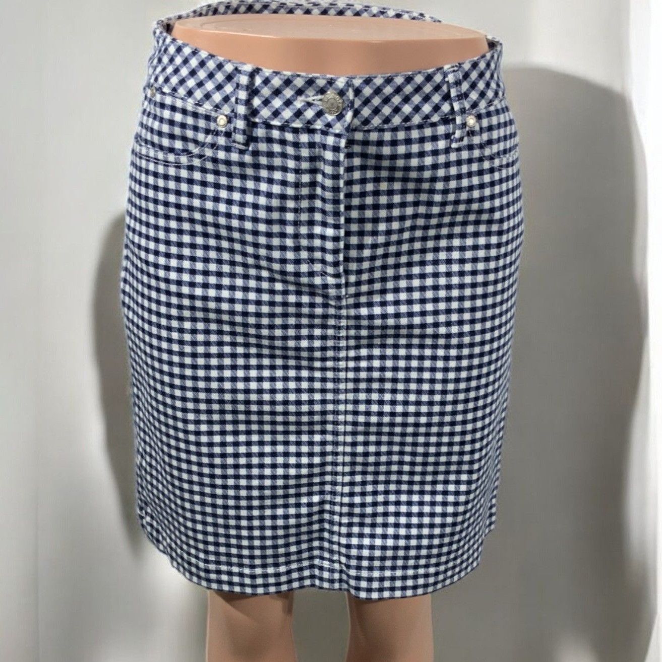Talbots Talbots Womens Blue White Gingham Check Mini Skirt 5 Pocket Size 28" / US 6 / IT 42 - 2 Thumbnail