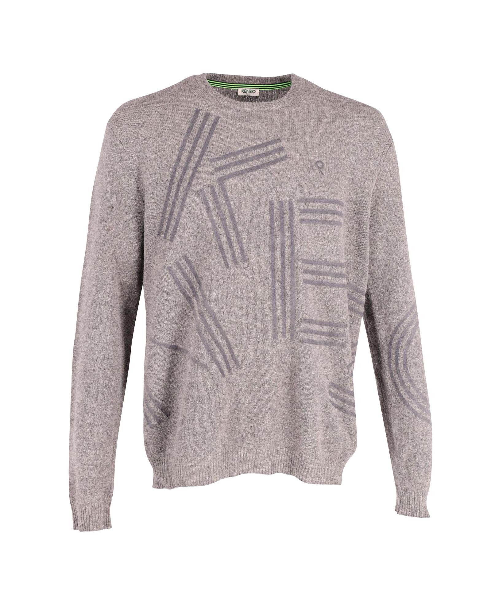 image of Kenzo Grey Flock Printed Wool Sweater, Men's (Size XL)