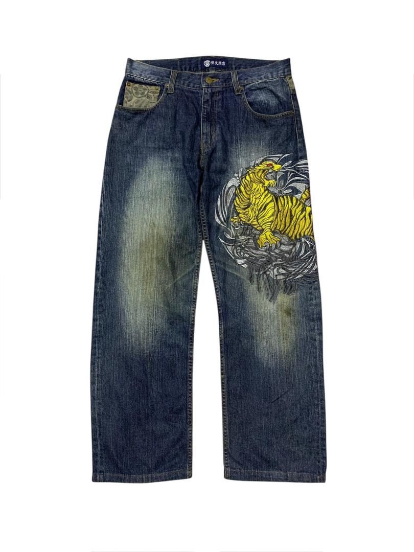 Hysteric Glamour Karakuri Tamashi Embroidered Tiger Japan Sukajan Denim Size US 35 - 1 Thumbnail
