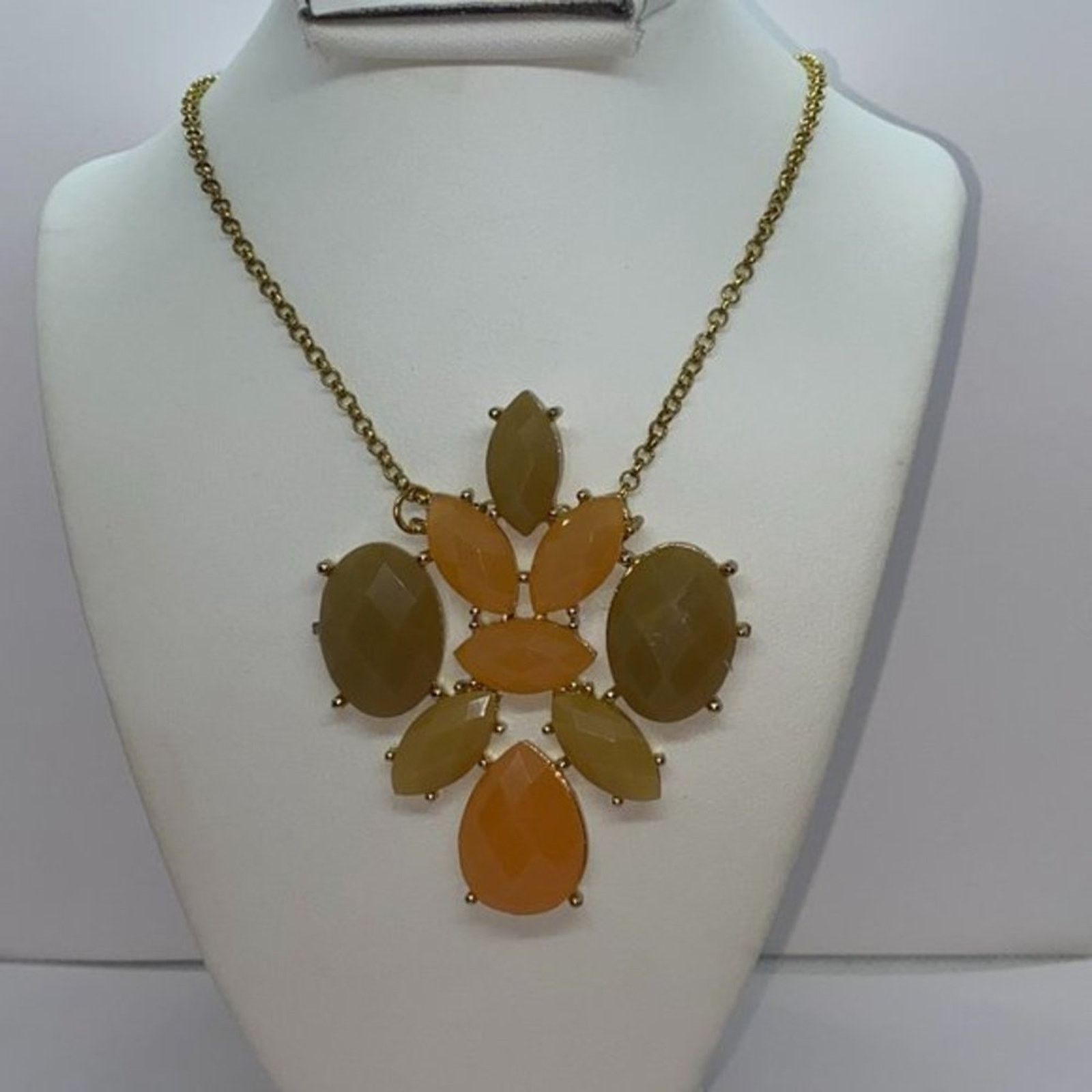 Handmade Bronze-Tone Multi-tone Orange Textured Pendant Necklace Size ONE SIZE - 1 Thumbnail