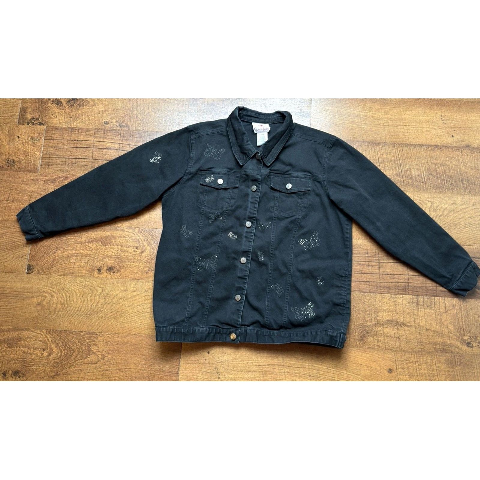 Quacker Factory VINTAGE Quacker Factory Black Denim Jacket Butterfly Women Size Large Jacket Size L / US 10 / IT 46 - 4 Thumbnail