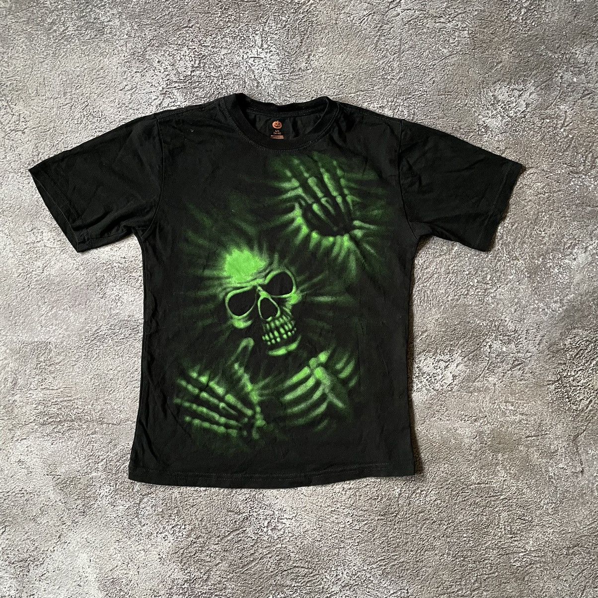Vintage Vintage Y2K Graphic Tee Skull Neon Green Grunge Thrashed L Size L / US 10 / IT 46 - 3 Thumbnail