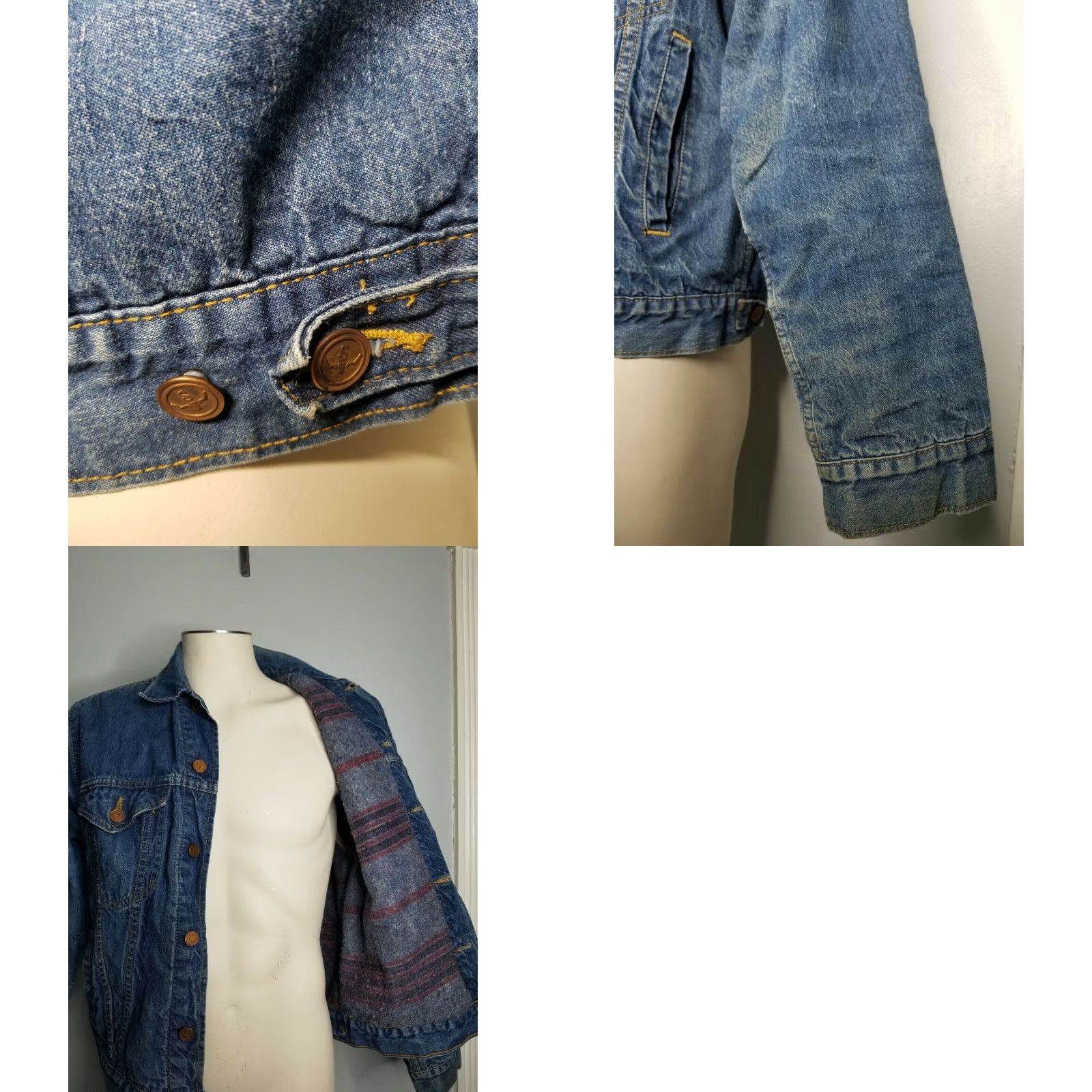 Denime Vintage Shepler's Denim Trucker Jacket M Men Casual Grunge Distressed Well Worn Size US 31 - 8 Thumbnail