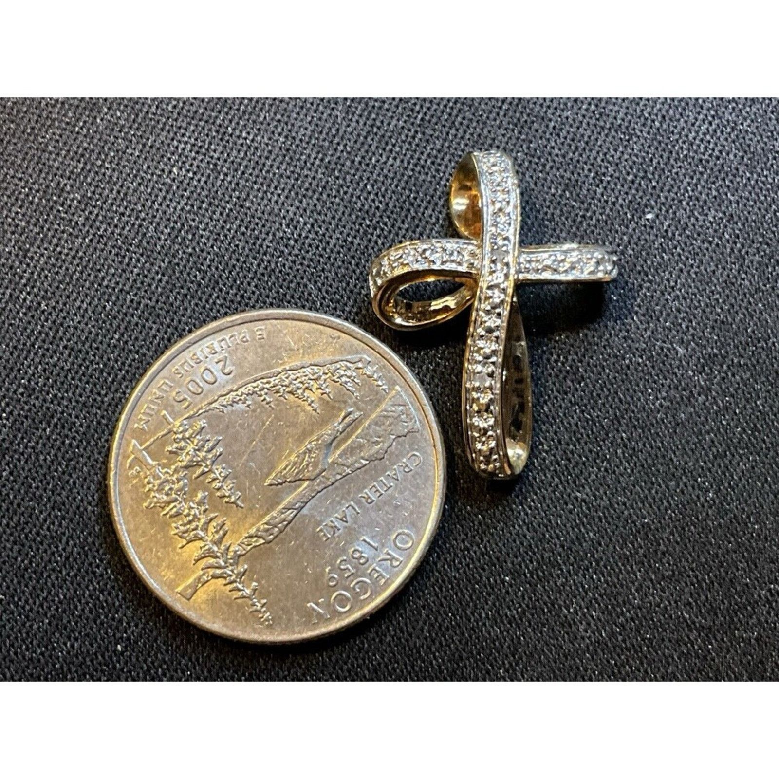 Other 925 Silver Vermeil 24k Gold Over Cross 10 Diamonds Pendant Size ONE SIZE - 3 Thumbnail