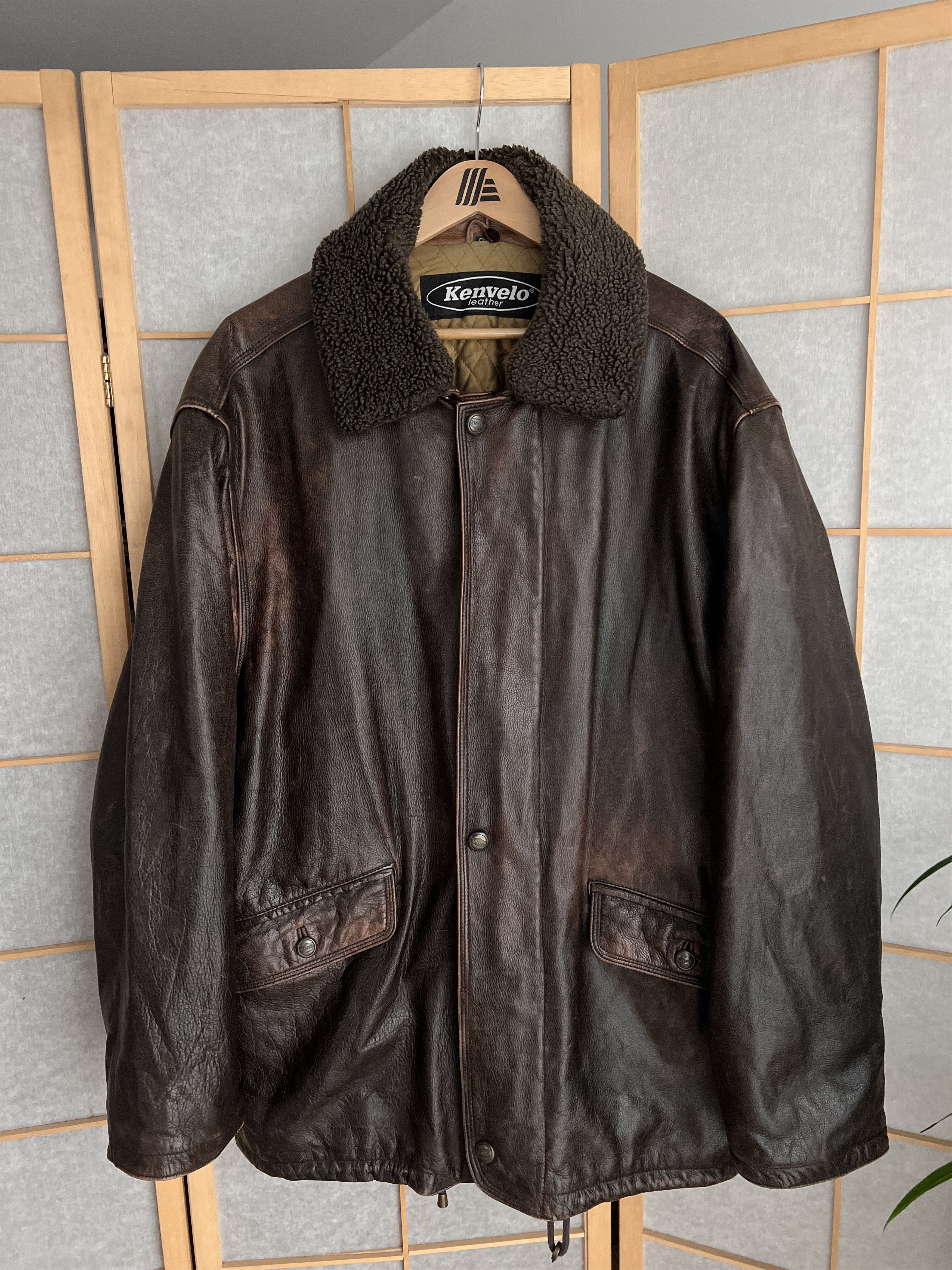 Other Crazy fit! VTG 90s Leather long hard coat jacket fur collar Size US XL / EU 56 / 4 - 2 Thumbnail