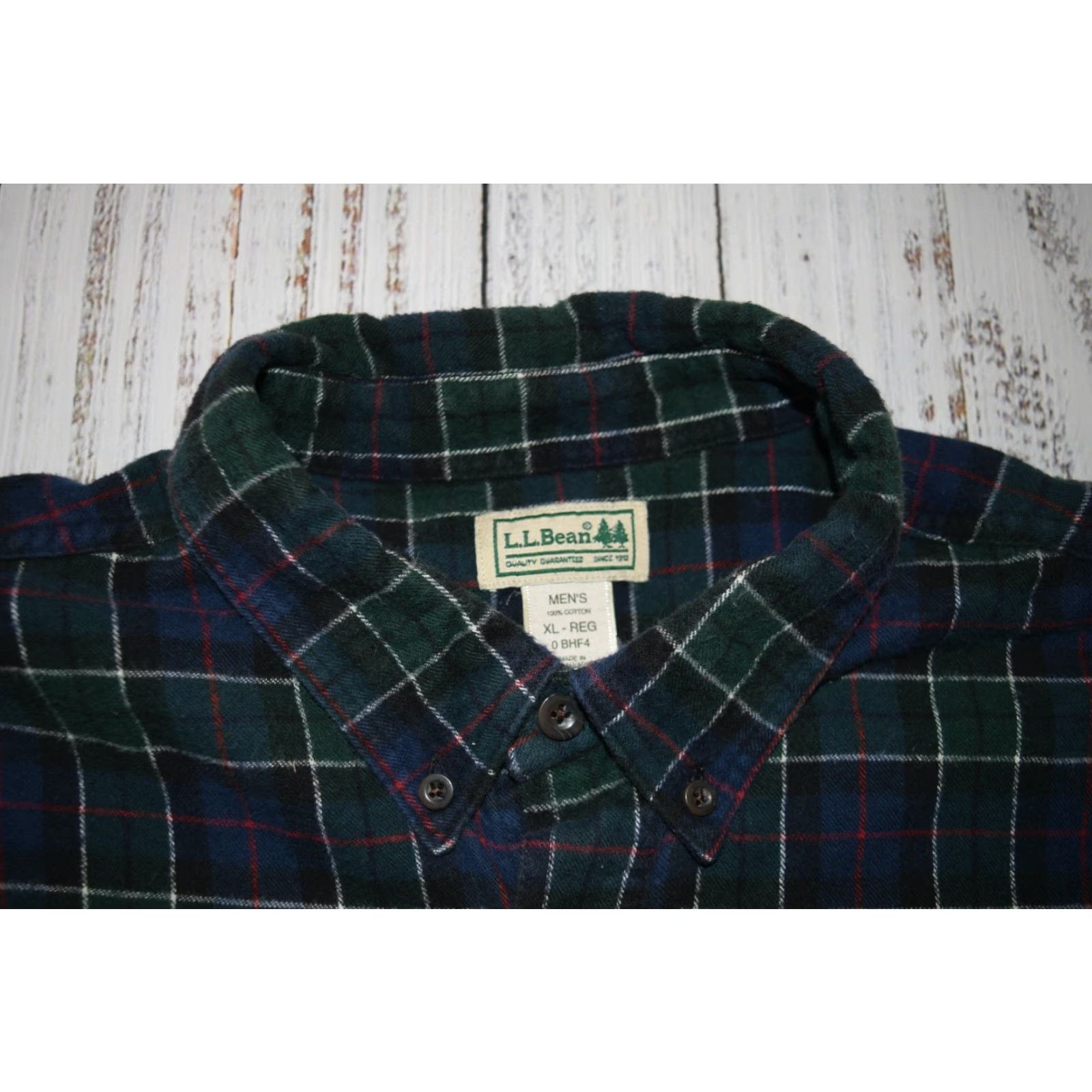 Vintage LL BEAN Mens Shirt Flannel Button-Up Plaid Long Sleeve Dark Green Blue Red XL Outdoors Size US XL / EU 56 / 4 - 5 Thumbnail