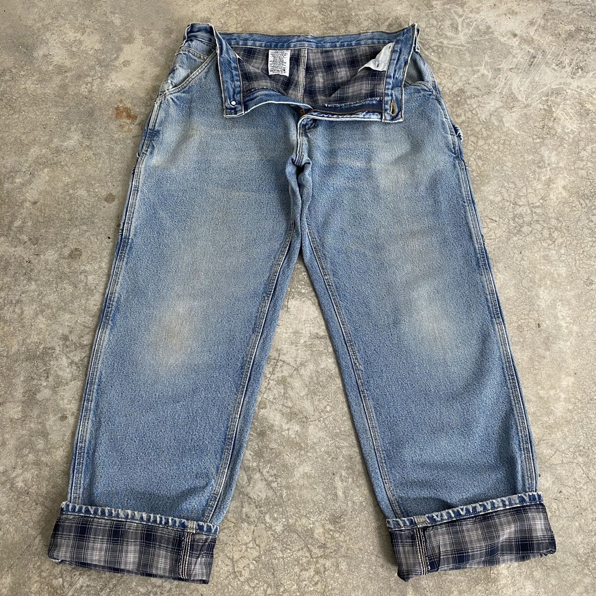 Carhartt VTG Carhartt Blanket Lined Faded Blue Carpenter Denim Jeans Size US 35 - 1 Thumbnail