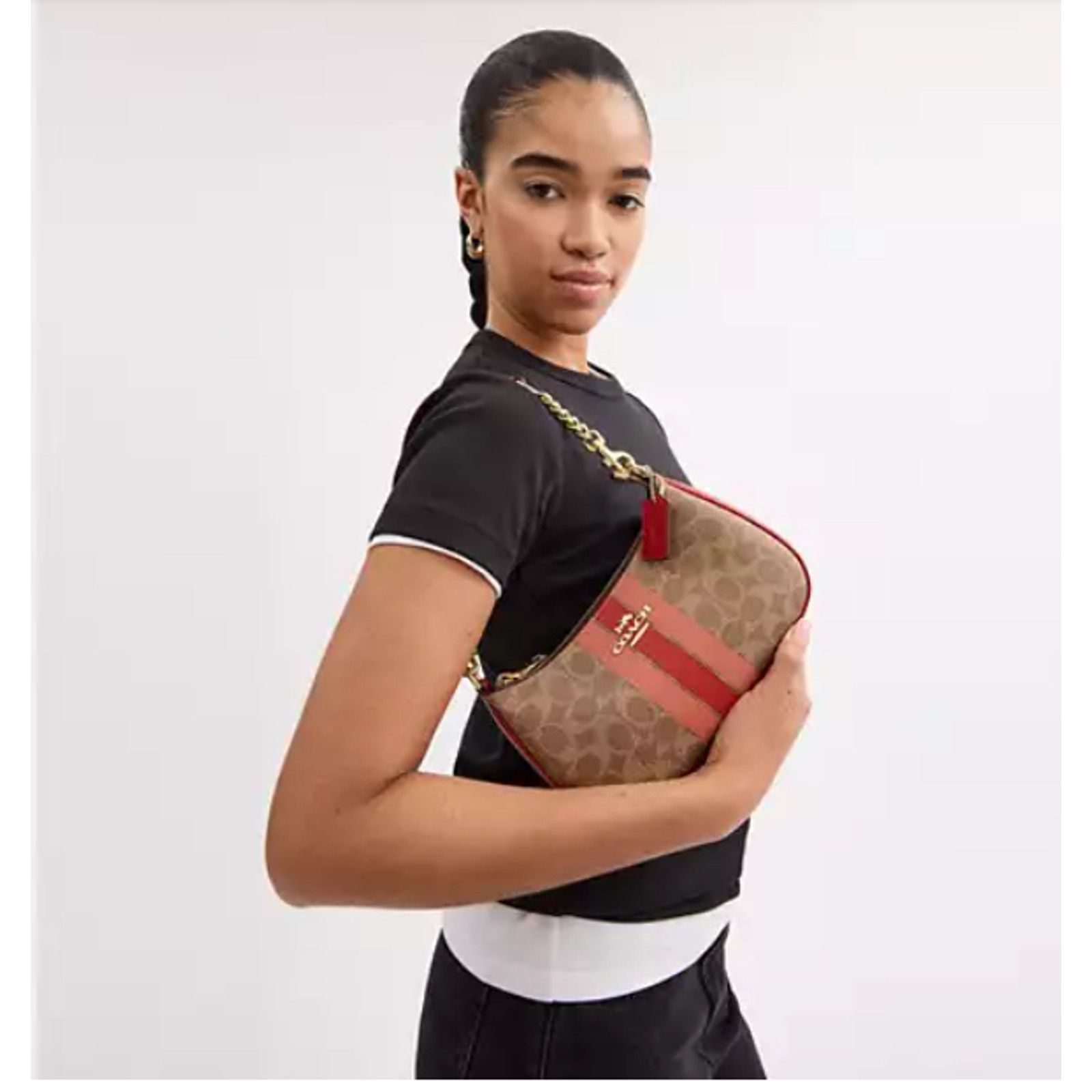 Coach Coach Teri Shoulder Bag In Signature Canvas Stripe In Tan Size ONE SIZE - 9 Thumbnail