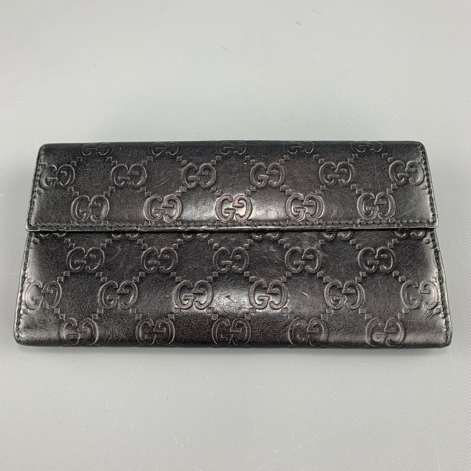 Gucci GUCCI Monogram Embossed Black Leather Checkbook Wallet Size ONE SIZE - 7 Thumbnail