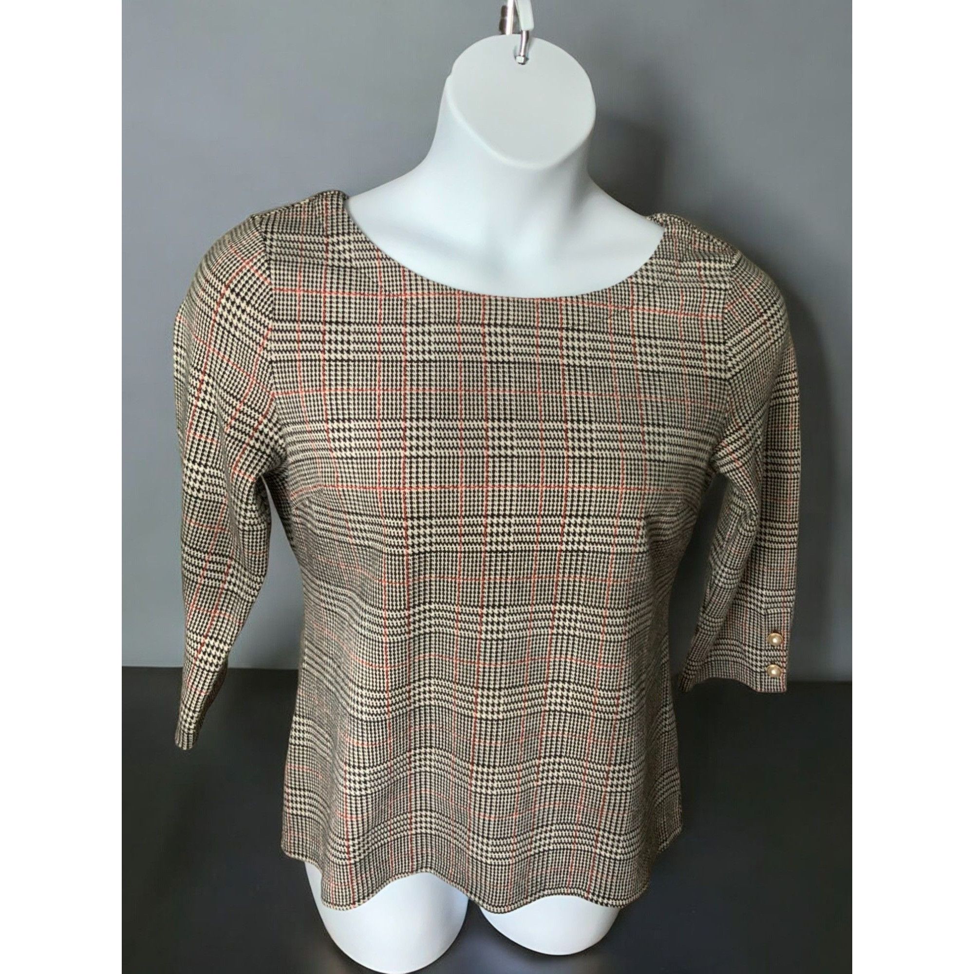 Talbots Talbots Black Plaid Quarter Sleeve Boatneck Top Large Size L / US 10 / IT 46 - 7 Thumbnail