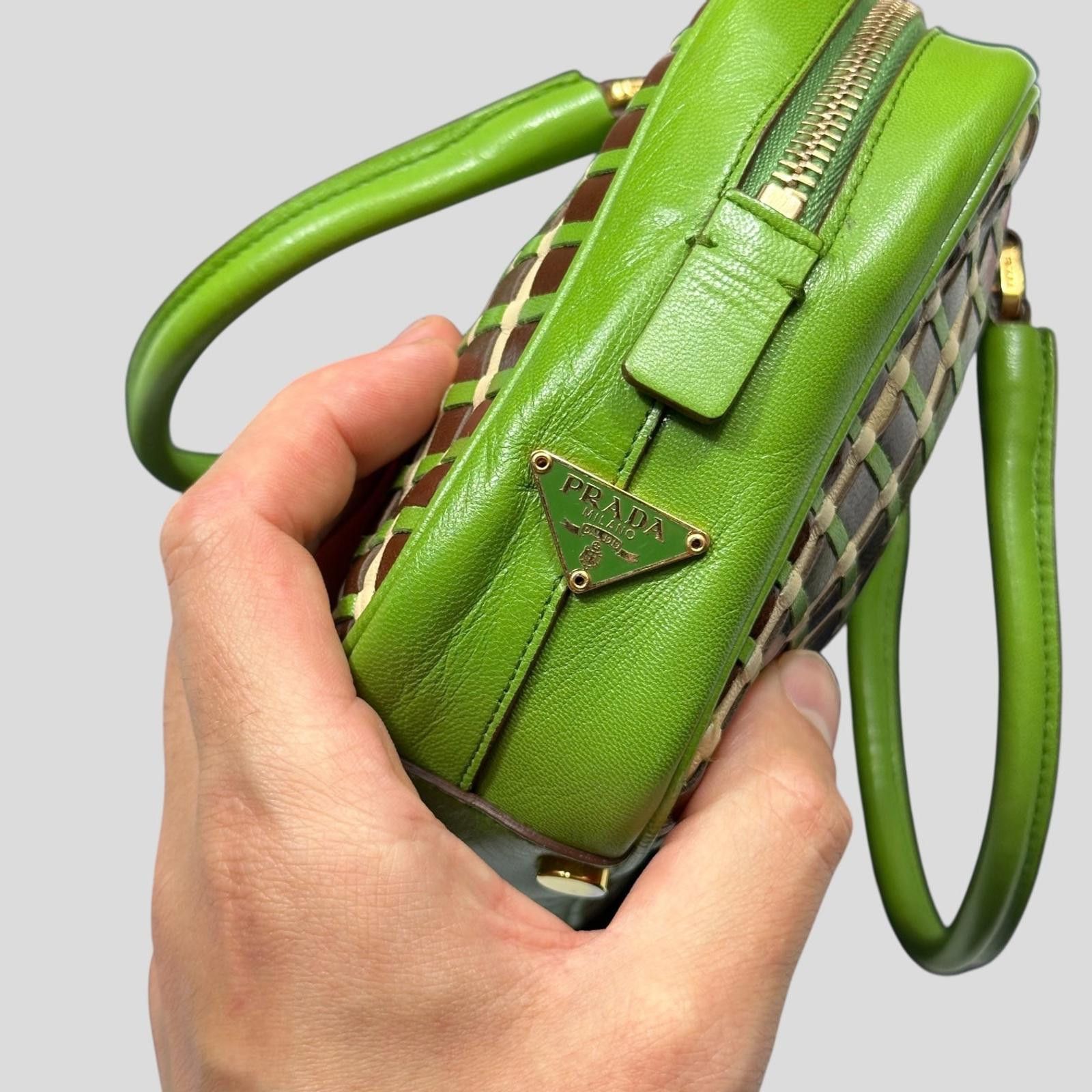Prada Prada 2001 Mini Top Handle Leather Woven Bag + Cards Dustbag Size ONE SIZE - 3 Thumbnail