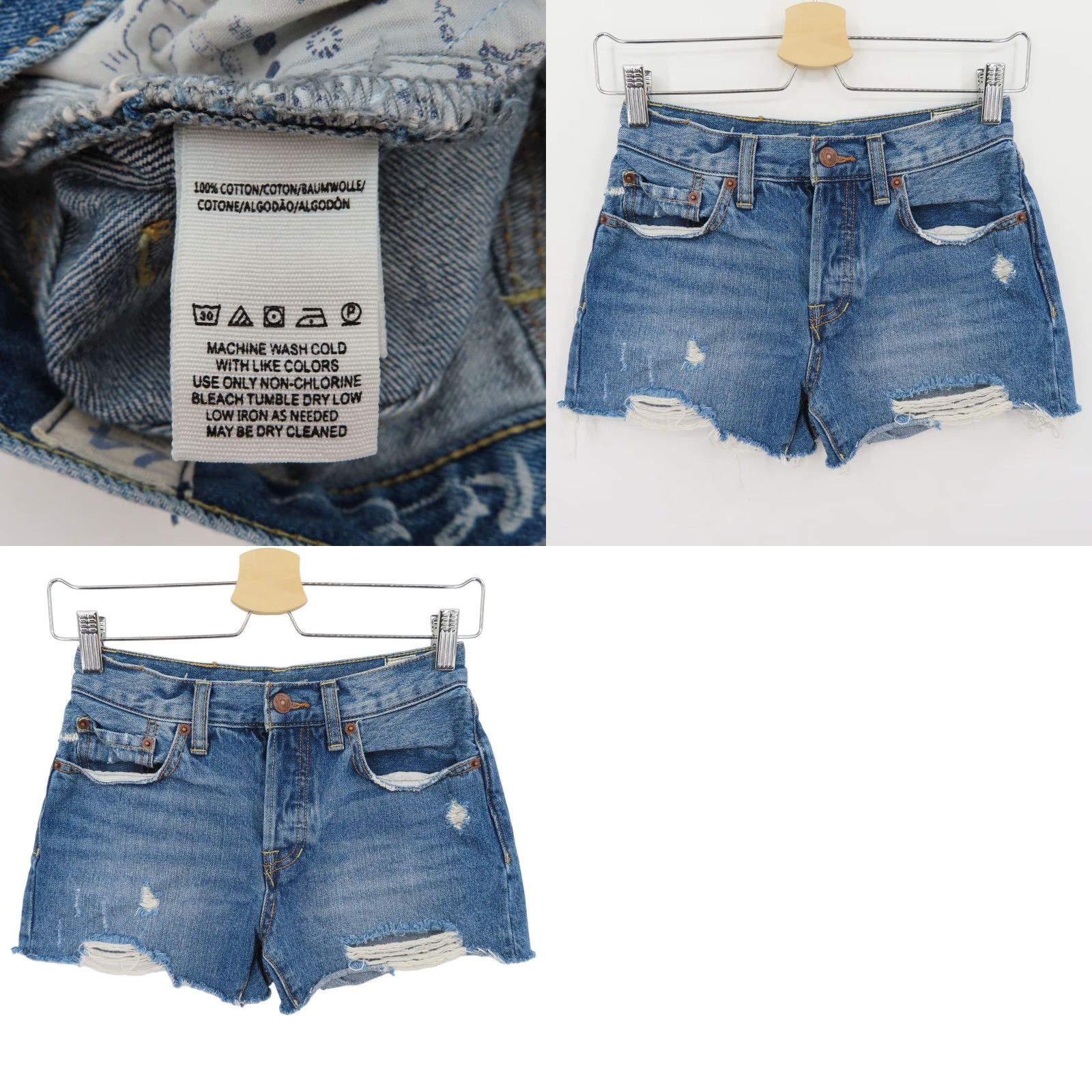 Free People Free People We The Free Women 24 Distressed Raw Hem Blue Denim Short Button Fly Shorts Regular Bohemian Casual Vintage? No Size 42" / US 20 - 8 Thumbnail