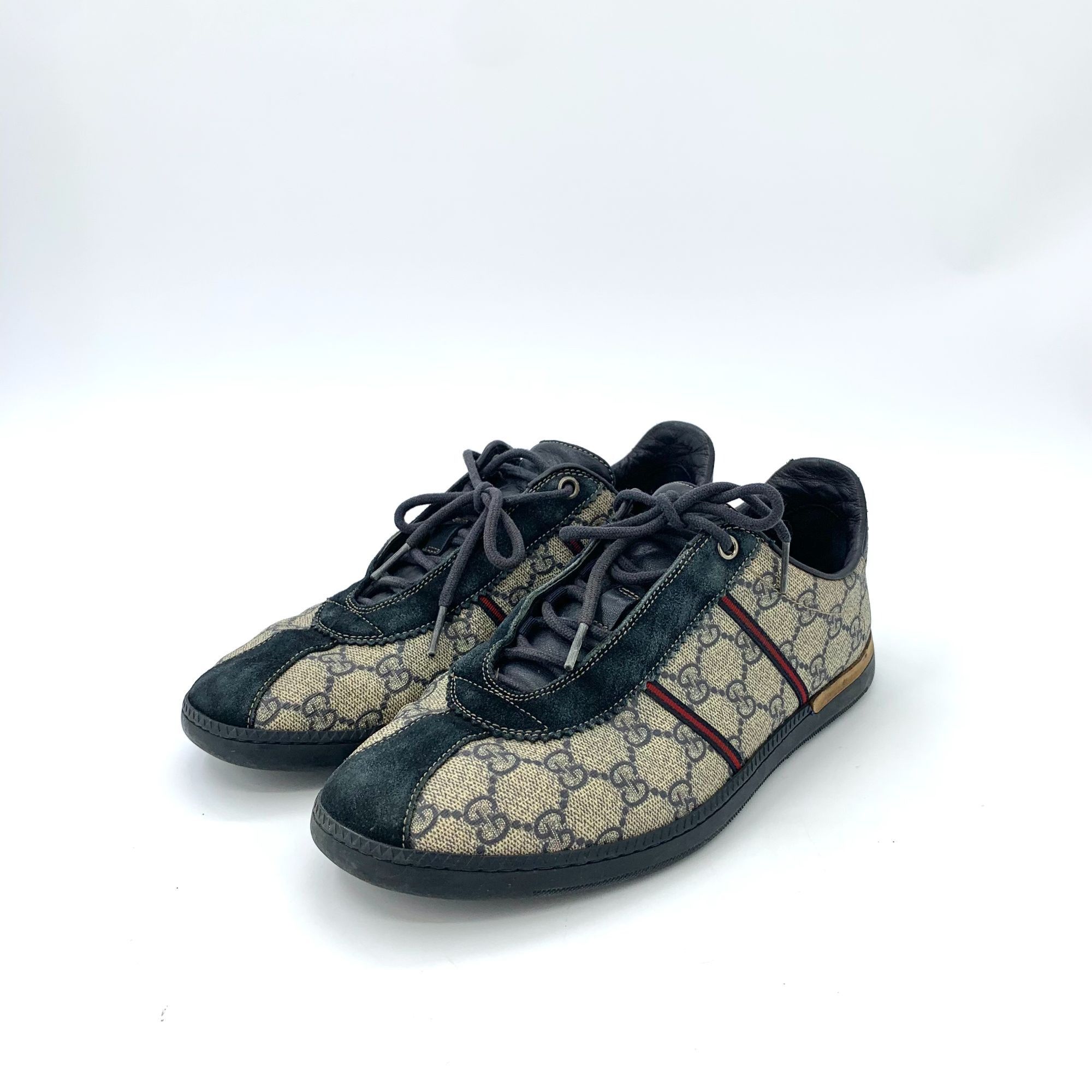 Gucci Mens Monogram GG Canvas & Leather Sneakers Size 8.5