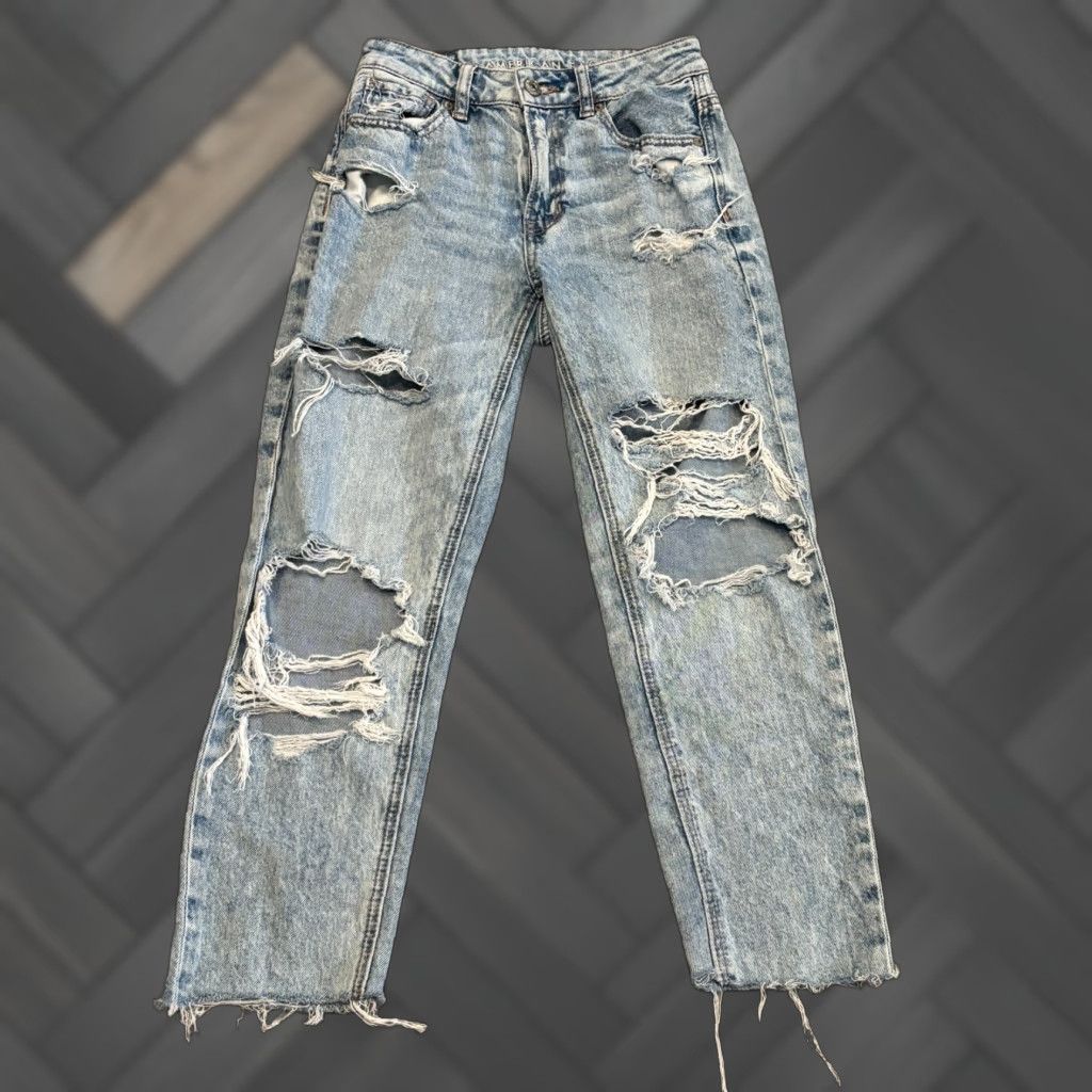 American Eagle Outfitters VINTAGE American Eagle Jeans Womens 000R Distressed Ripped Light Wash Blue Denim Size 24" / US 00 / IT 34 - 1 Thumbnail