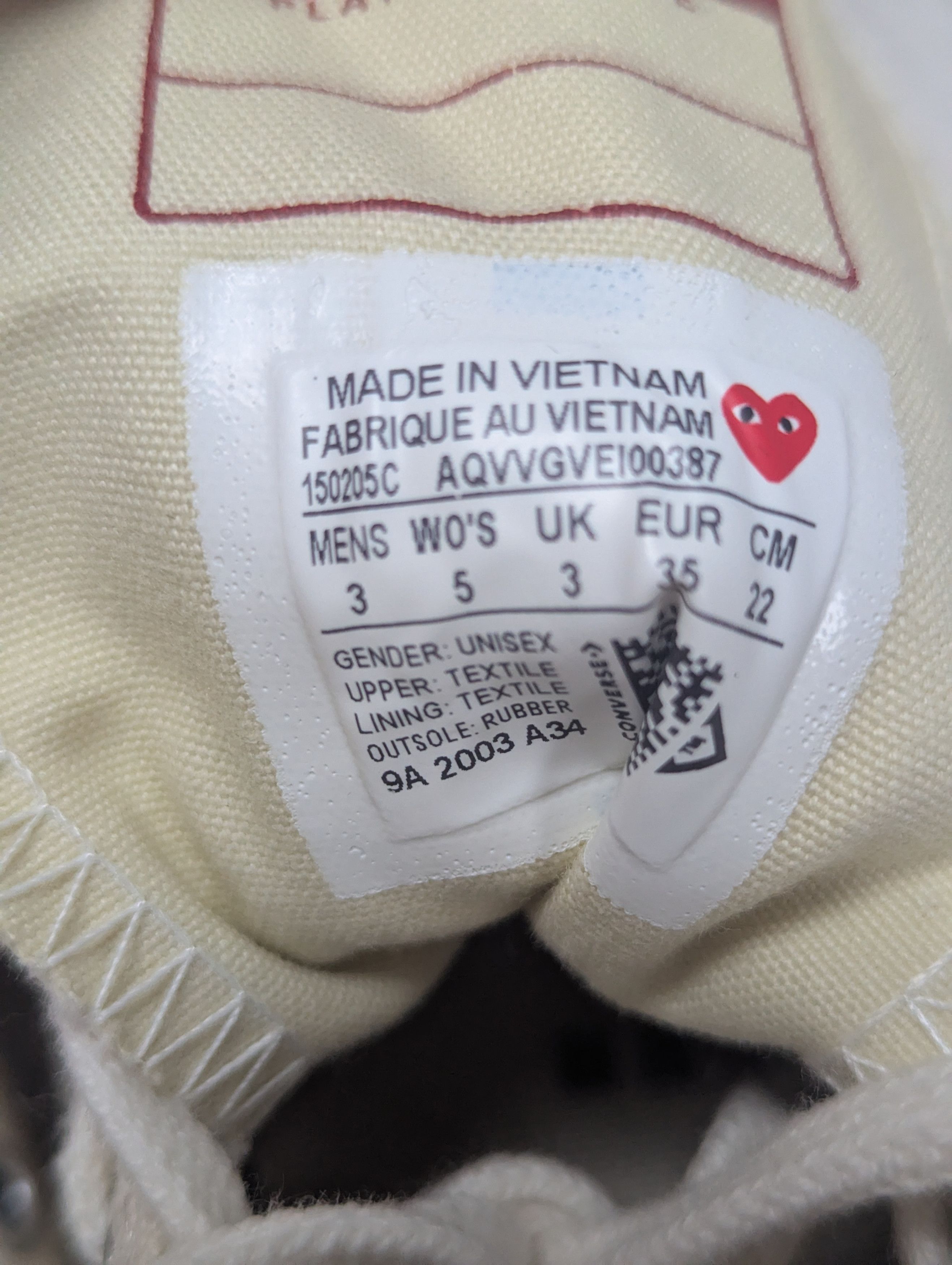Comme des Garcons PLAY × Converse Converse Chuck Taylor All Star High White Cream Red Heart Size US 5 / IT 35 - 11 Thumbnail