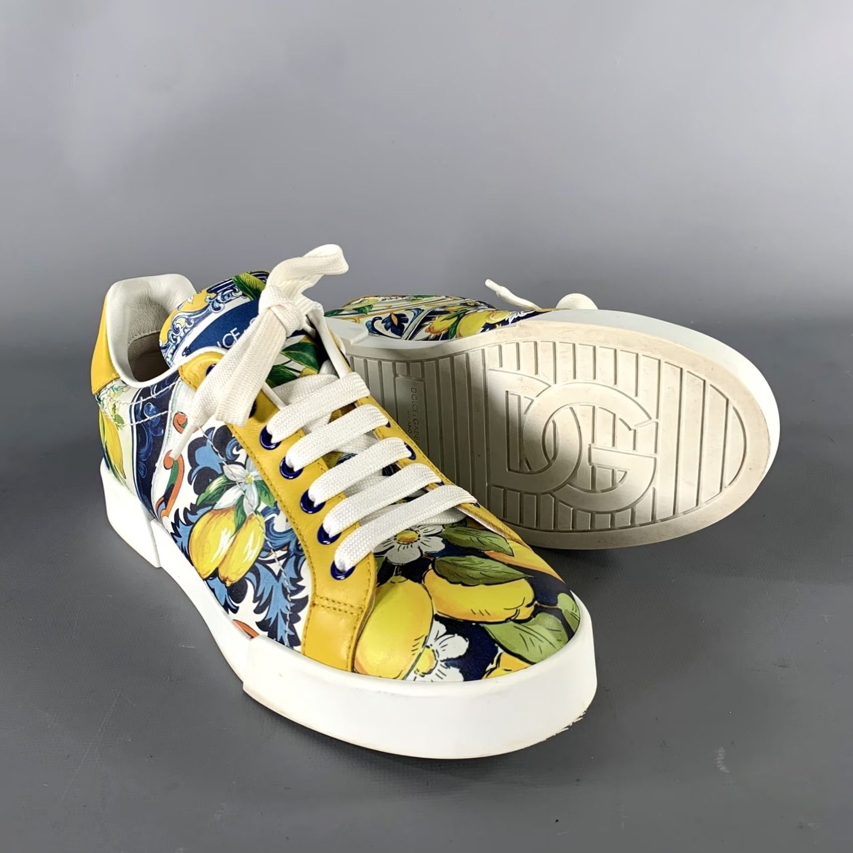 Dolce & Gabbana DOLCE & GABBANA Leather Sneakers Low Top Size 7 Yellow Blue Floral Size M / US 6-8 / IT 42-44 - 5 Thumbnail