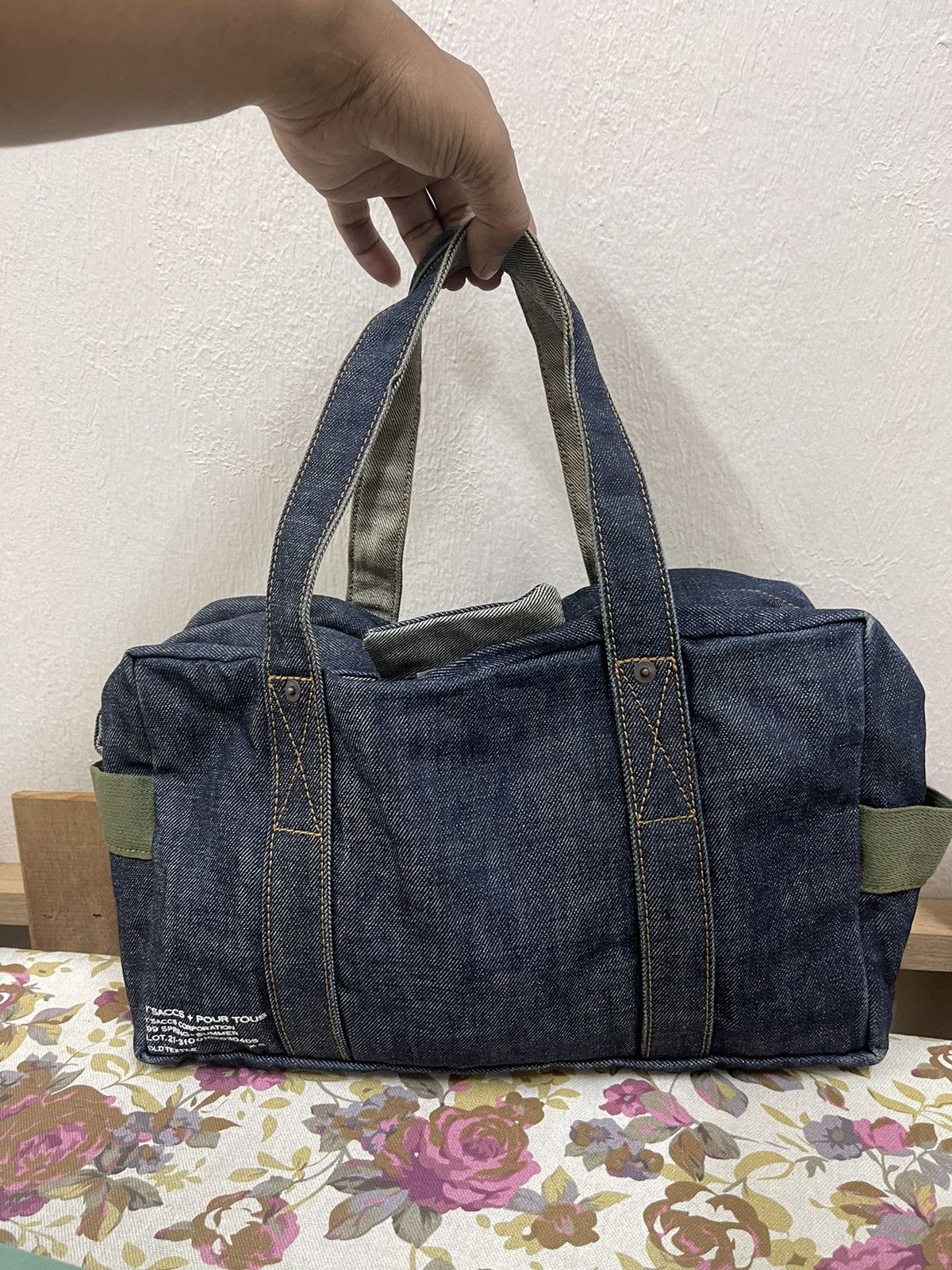image of Yohji Ysaccs X Pour Tous Denim Bag in Blue, Men's